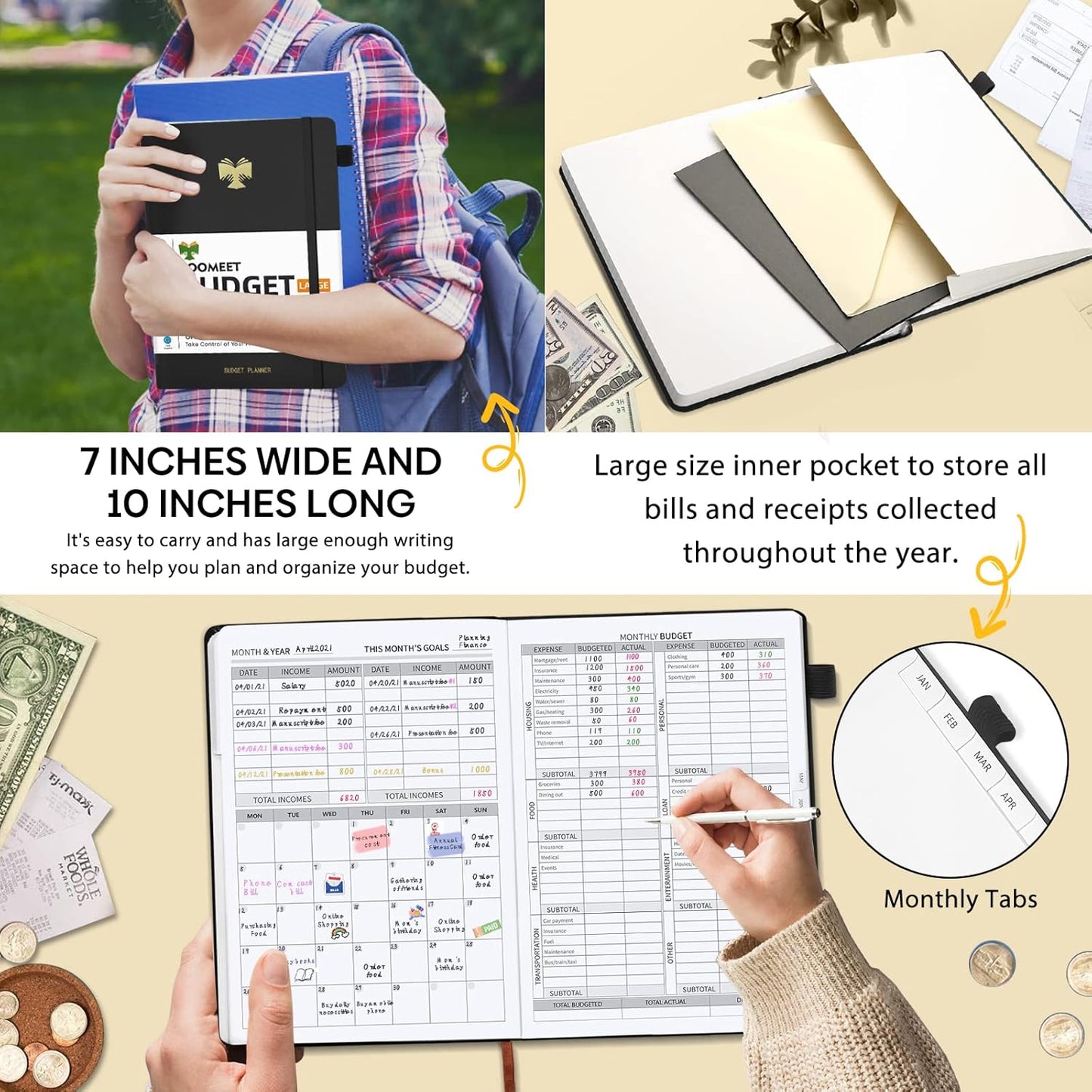 Budget Planner with Monthly Tabs,Large Size, Budgeting Journal and Budget Book to Control Your Money, Hardcover (Black)