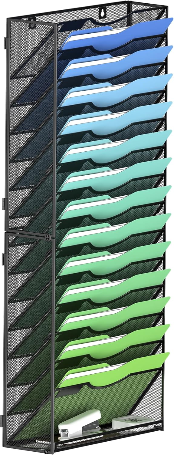 Kuntine.B Wall File Organizer Office Hanging Magazine Holder Wall File Organizer for Office Home (Black, 15 Tier)