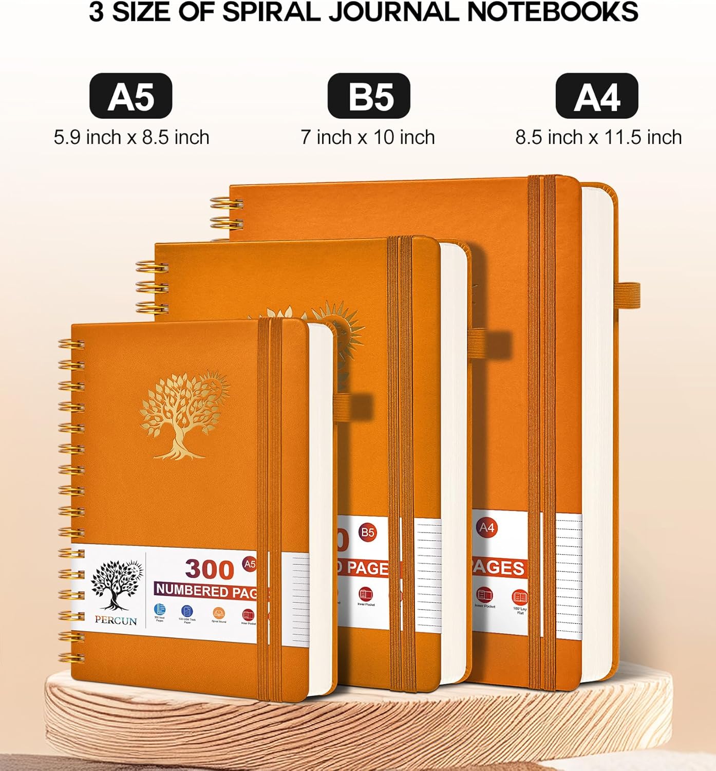 Spiral Notebook Journal for Women Men, 300 Numbered Lined Pages, College Ruled, A5 Hardcover Spiral Bound Notebook for School, Work, Note Taking Writing, Leather Spiral Journal Medium 5.9"x8.5"