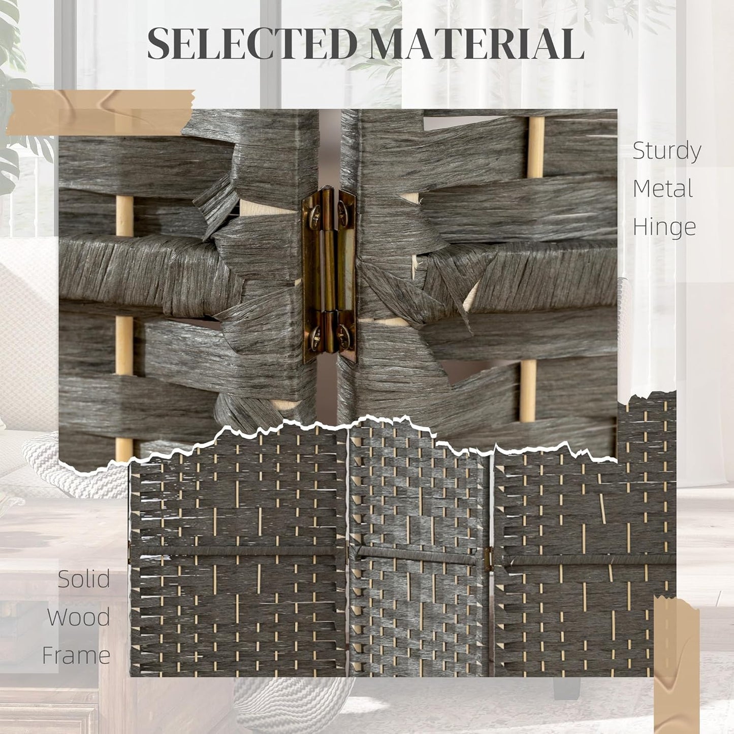 HOMCOM 4 Panel Room Divider, Folding Privacy Screen, 5.6' Room Separator, Wave Fiber Freestanding Partition Wall Divider, Dark Gray