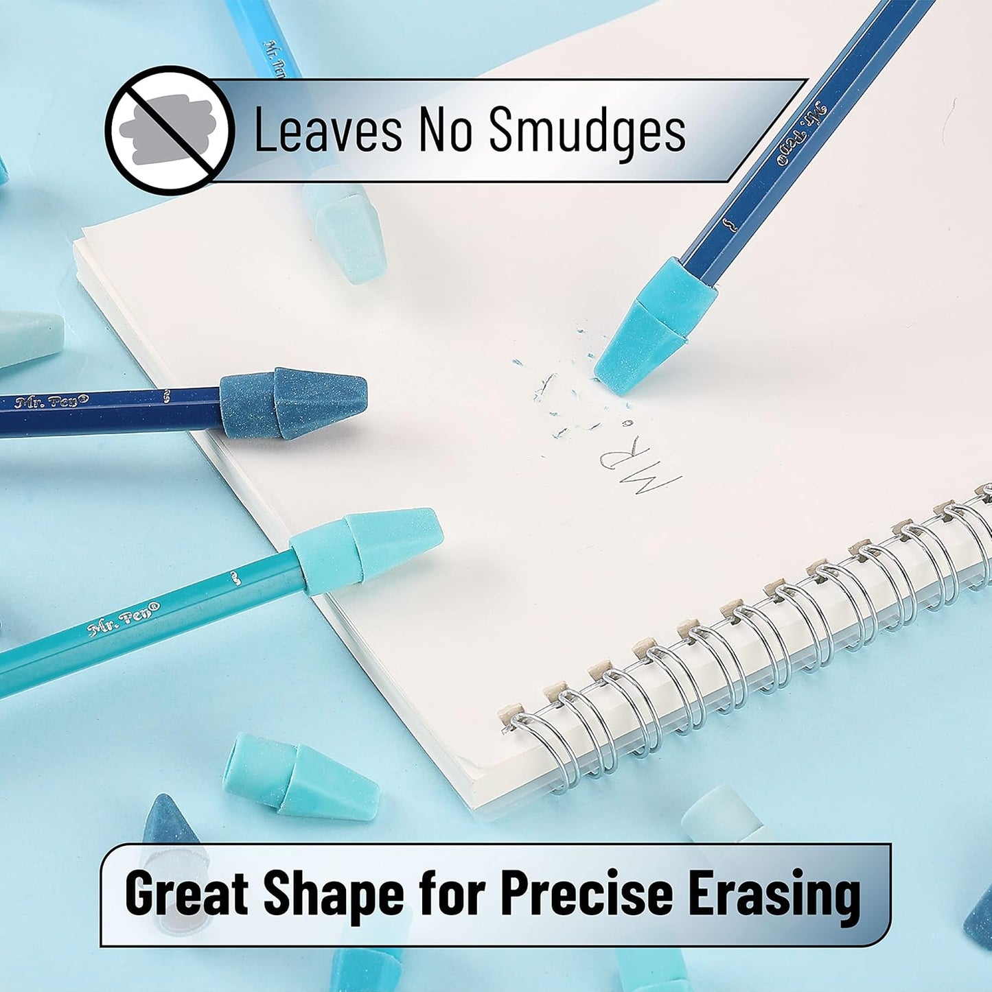 Mr. Pen- Pencil Toppers, 120 Pack, Blue Shades, Pencil Top Eraser Caps, Back to School Supplies