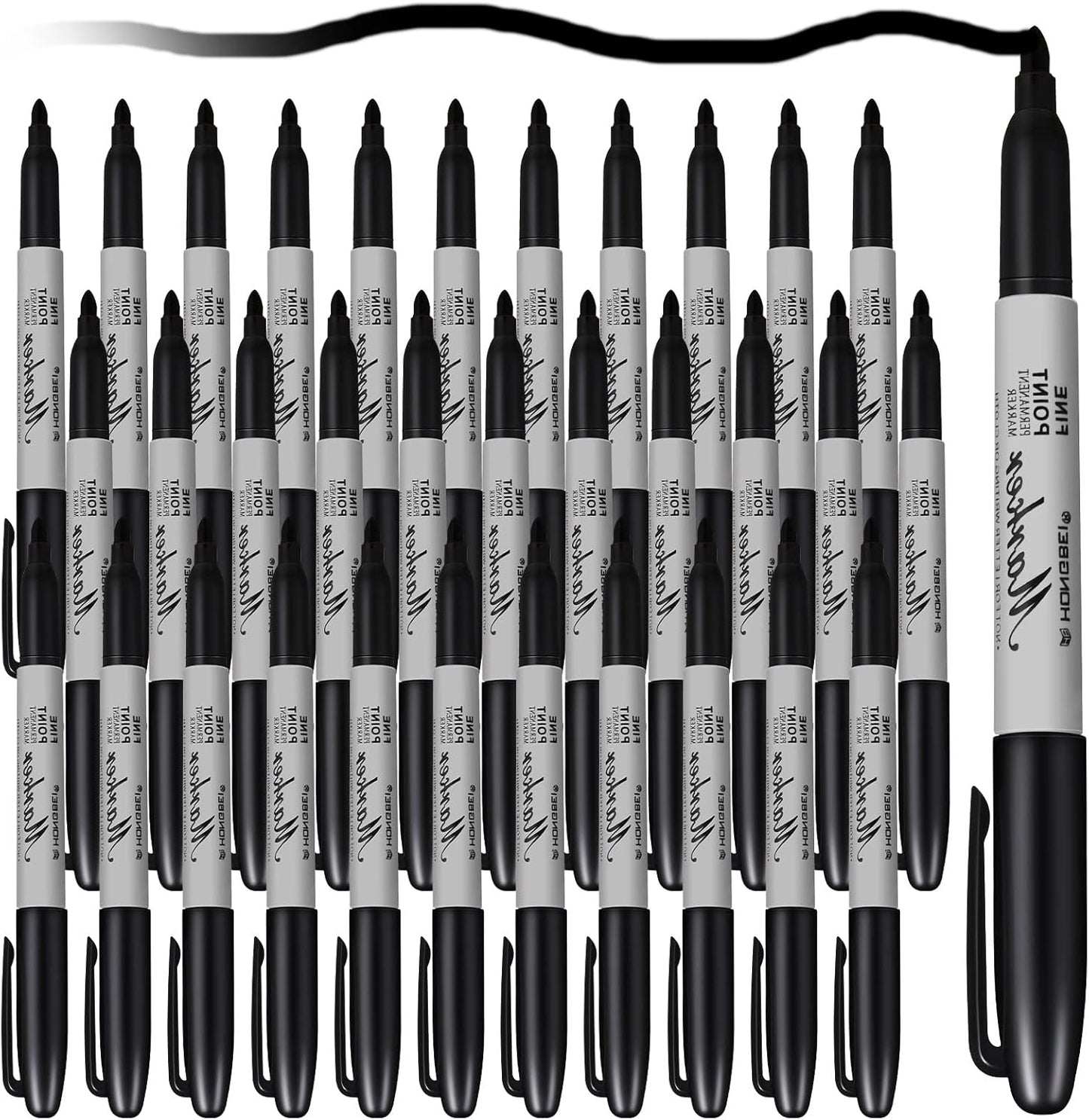 Thenshop 60 Pack Permanent Markers Bulk Black Permanent Marker Set Fine Point Pens Work on Wood, Metal, Stone, Glass