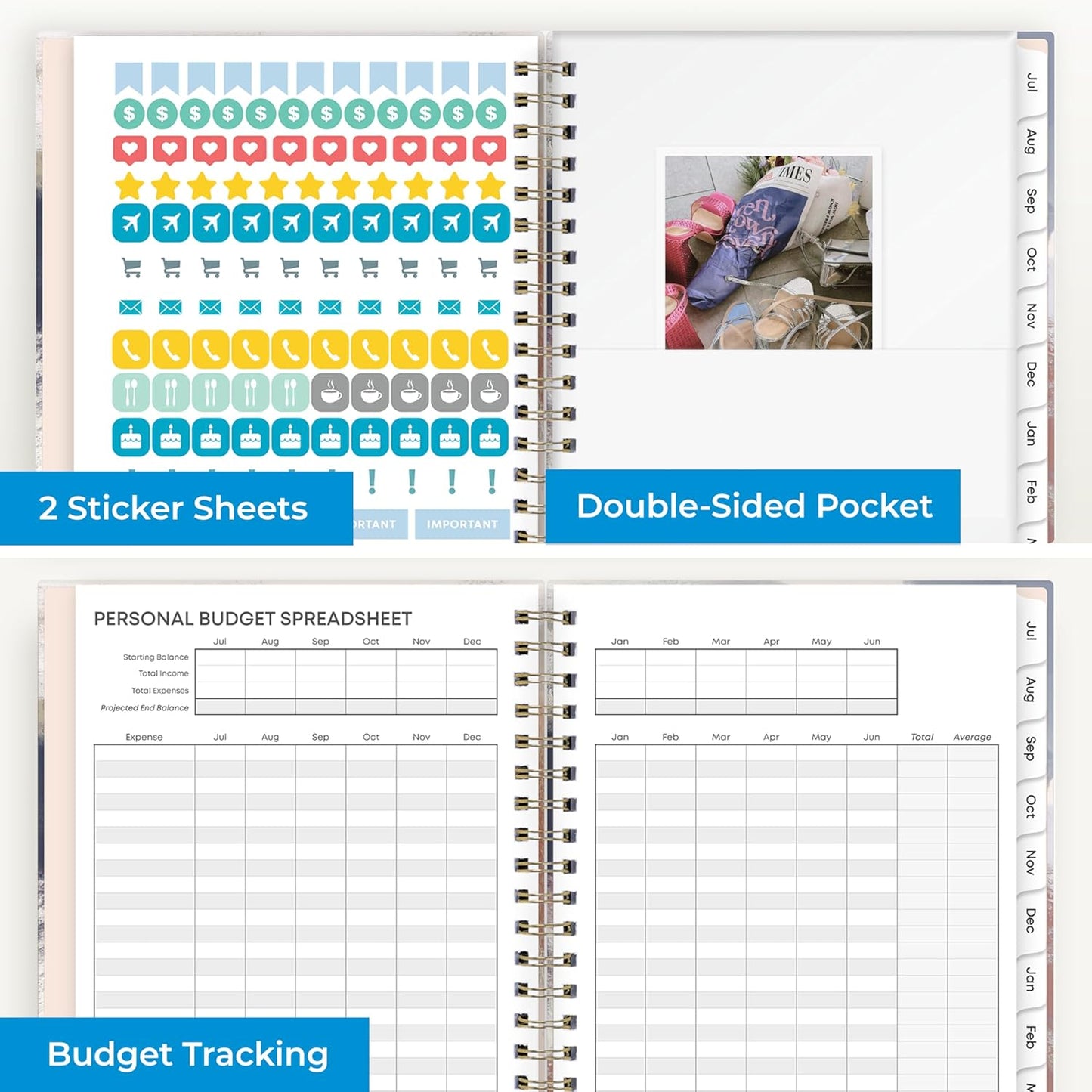Blue Sky 2025-2026 Academic Year Weekly and Monthly Planner Calendar, July 2025 - June 2026, 12-Month, 5" x 8", Hard Cover, Wirebound, Storage Pocket, Laminated Tabs, Stickers, Ansel