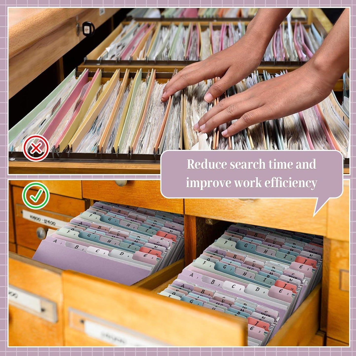 2 Set 50 Pcs Alphabet File Dividers Top Tab File Guides Set, Heavyweight A-z Letter Size Filing Cabinet Dividers 1/5 Cut Tab Desk Organizer for Work School Office(Vintage Colors)