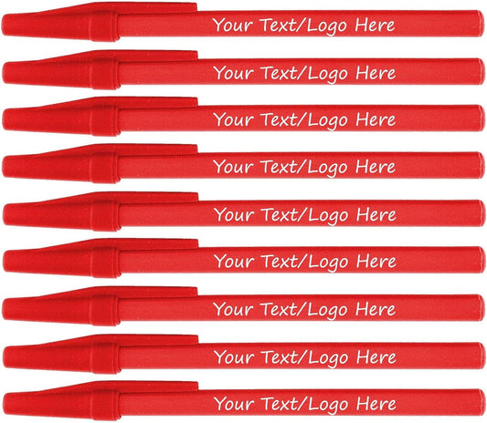 Personalized Stick Pens With your Custom Logo or Text-500 Pack Bulk-for Businesses, Parties, and Events, Custom Printed Slim Ballpoint Pens Colored with Cap, Red, Black Ink