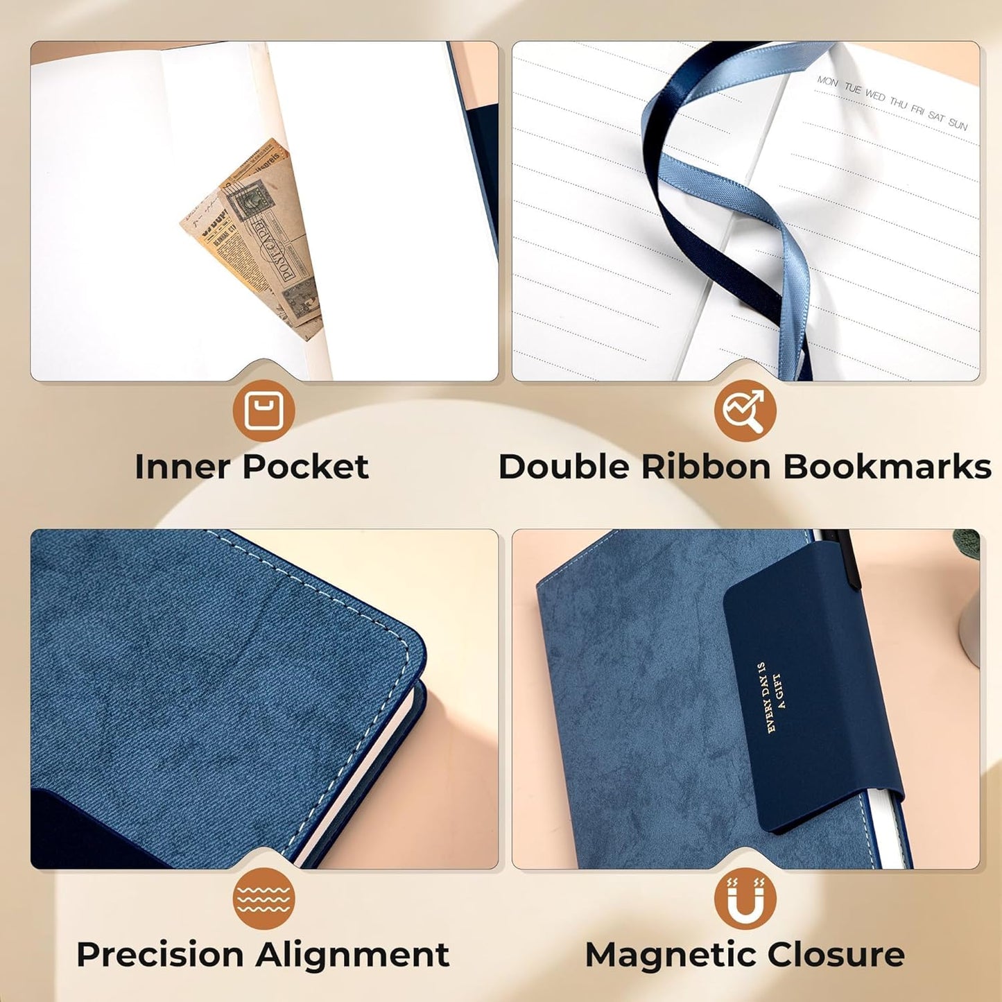 Leather Journal for Men 320 Pages B5 Large Journaling Notebooks with 100 GSM Thick Paper Journals for Writing Notebook for Men & Women with Buckle Closure Work Diary, 7.28" x 10.23", Blue