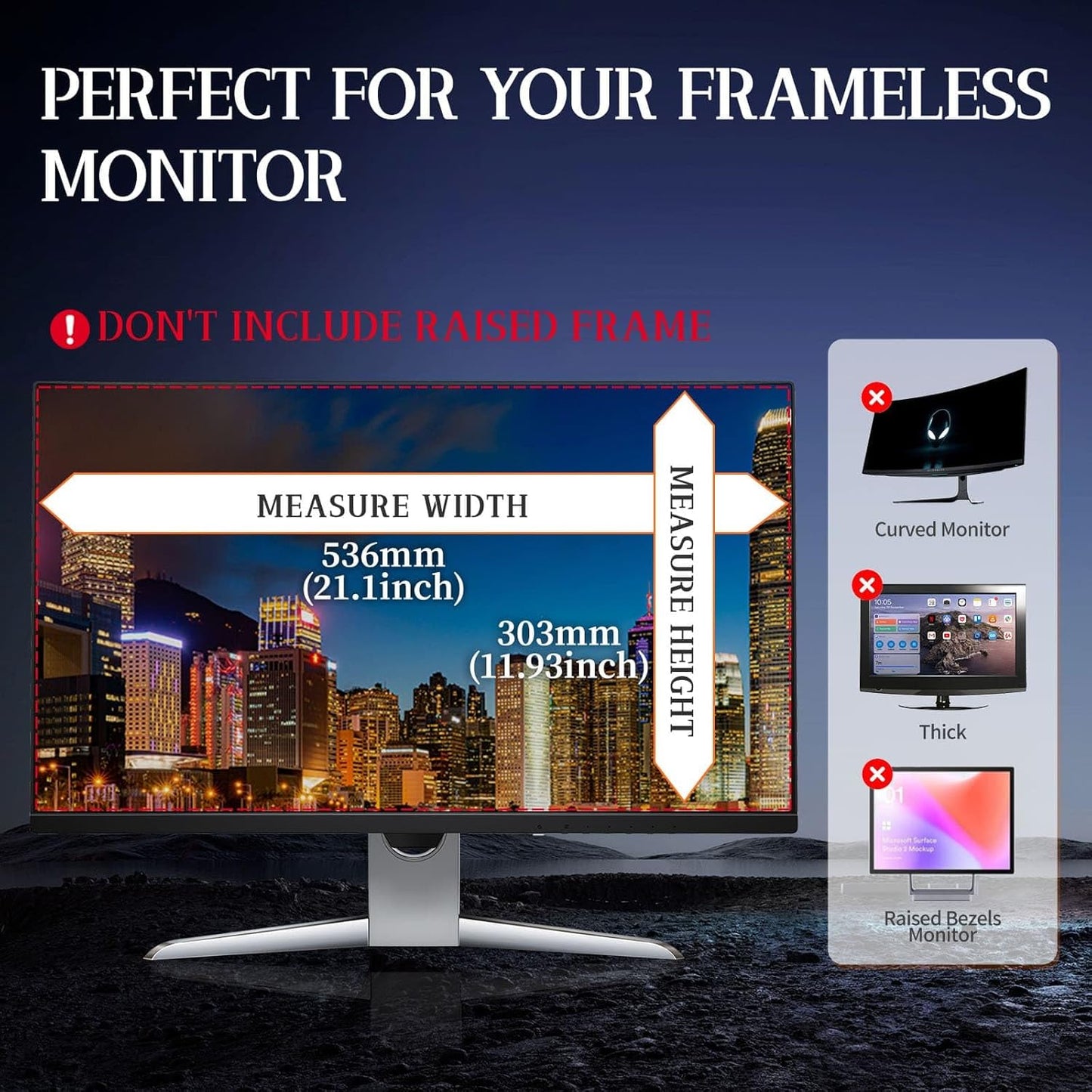 Magnetic Computer Privacy Screen 24 inch, Hanging Privacy Screen for Computer Monitor for 16:9 Frameless Monitor, Eye Protection Anti Glare Anti Blue Light Filter