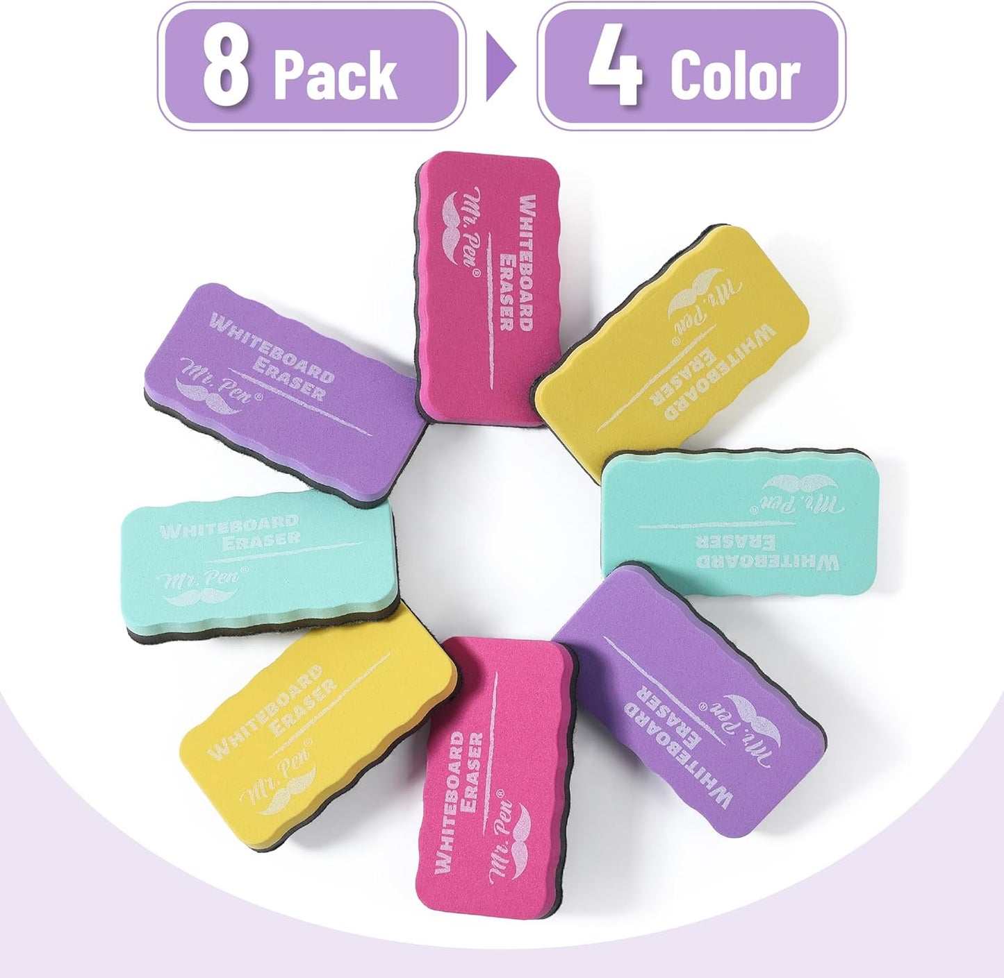 Mr. Pen- White Board Erasers, 8 Pack, Pastel Colors, Magnetic Dry Erase Eraser