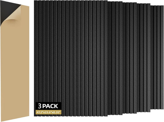 3 Pack Sound Proof Foam Panels for Walls 47.2"x23.6" Large Acoustic Panels Sound Absorbing, Self-Adhesive Soundproof Wall Panels for Home Studio, Office, Recording, Black (3 Pack Black)