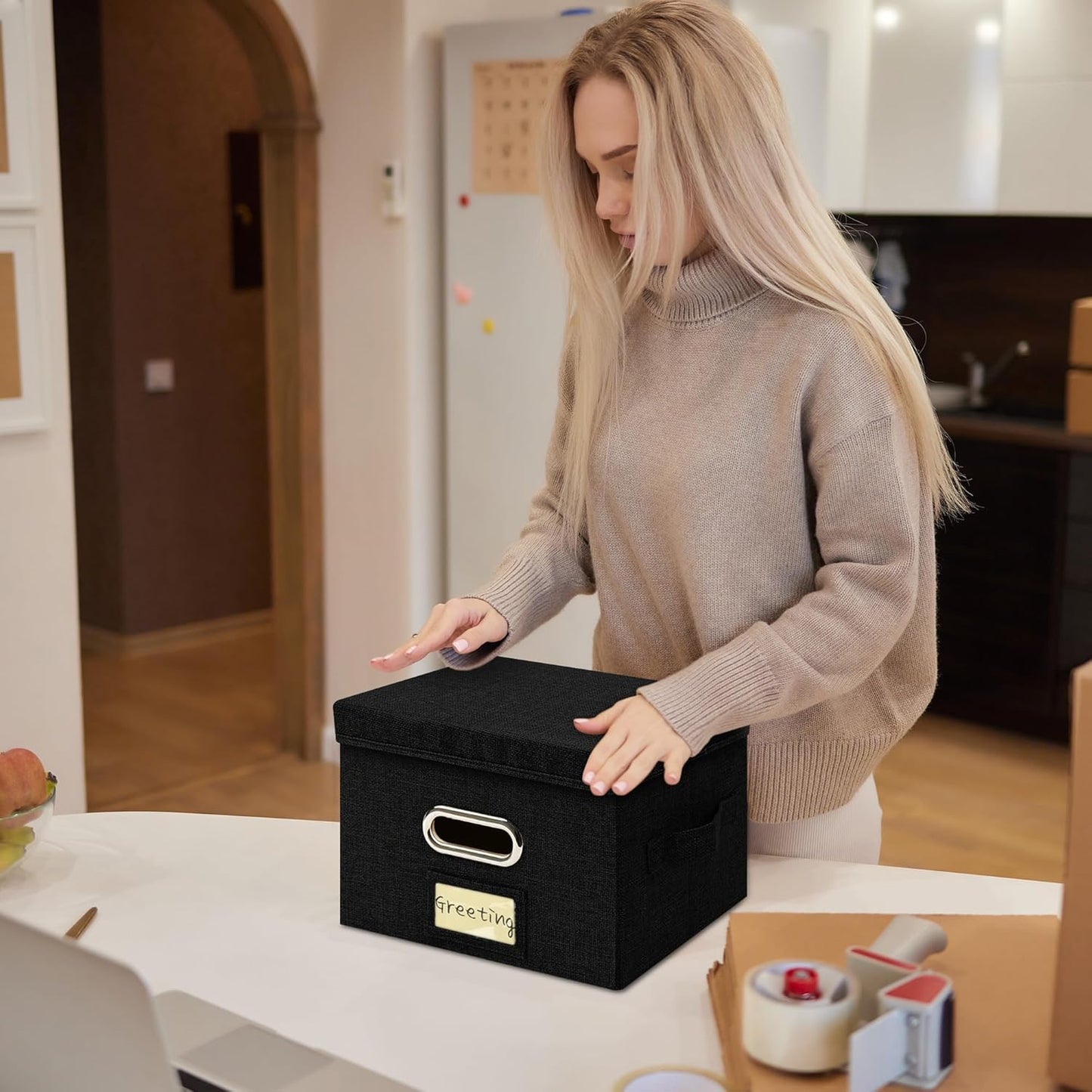 Greeting Card Organizer and Storage Box with 20 Pcs Adjustable Dividers, Storing Cards with 84 Pcs Labels Perfect for Storing Greeting Cards, Envelopes, Photos 1 Pack Black