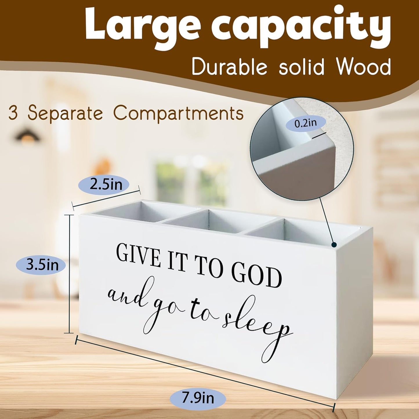 Give it To God and Go To Sleep Christian Sign Pen Holder for Bedroom Decor Desk Shelf, Prayer Sign Christian Gifts for Women Religion Decor Wooden Pencil Organizer