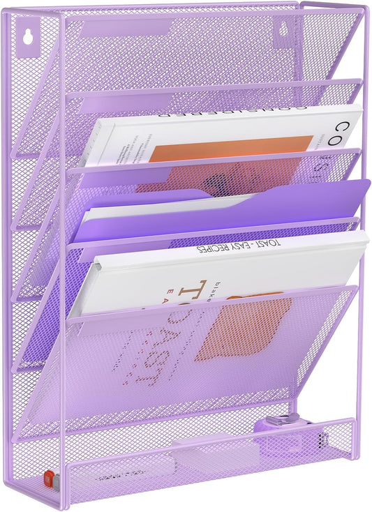 Kuntine.B Wall File Organizer Office Hanging Magazine Holder Wall File Organizer for Office Home (Purple, 6 Tier)