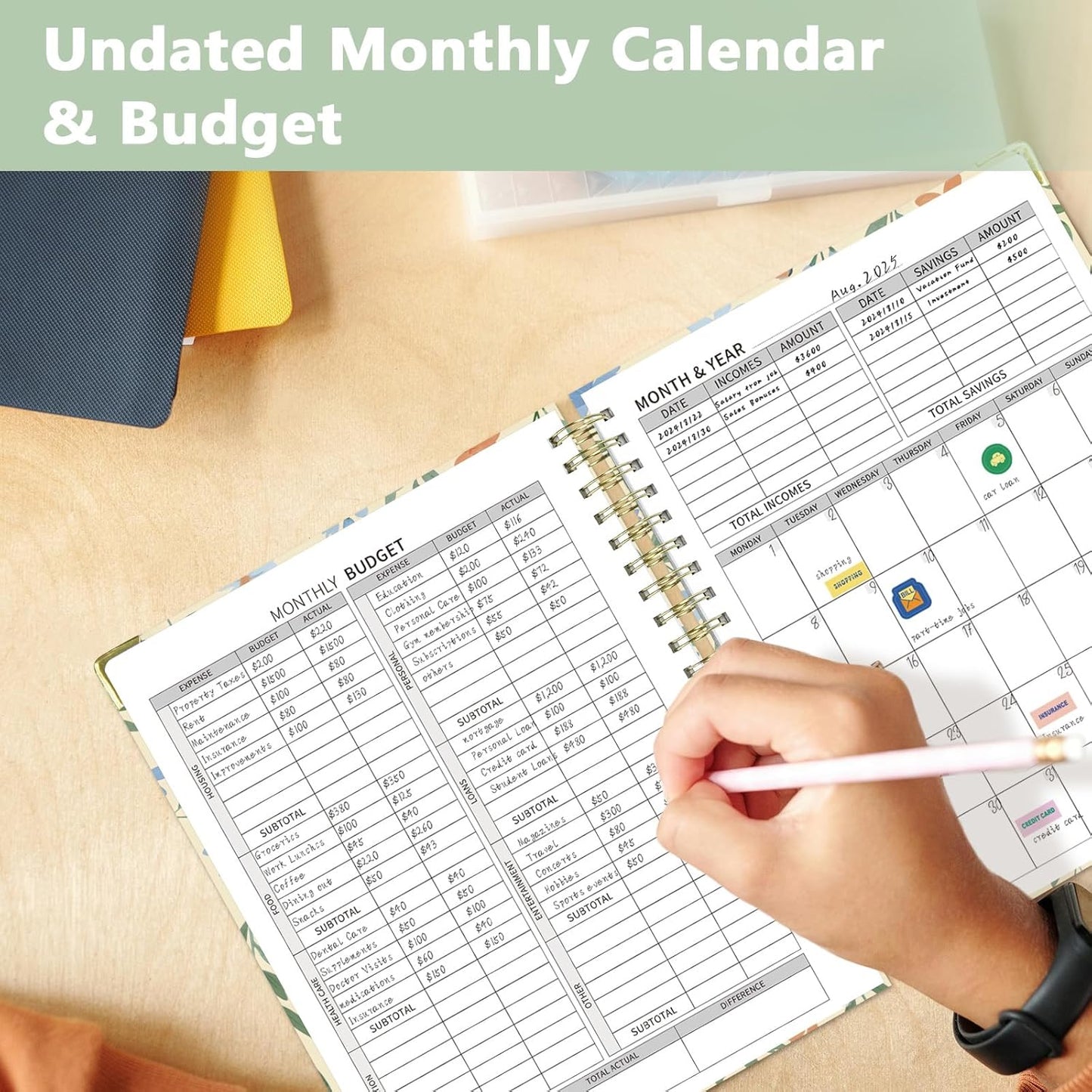 Ospelelf Large Budget Planner with Clipboard Undated Weekly Monthly Account Financial Planners Book with Stickers 12 Months 8.5"x11" Productivity Aesthetic Journey Yellow Floral