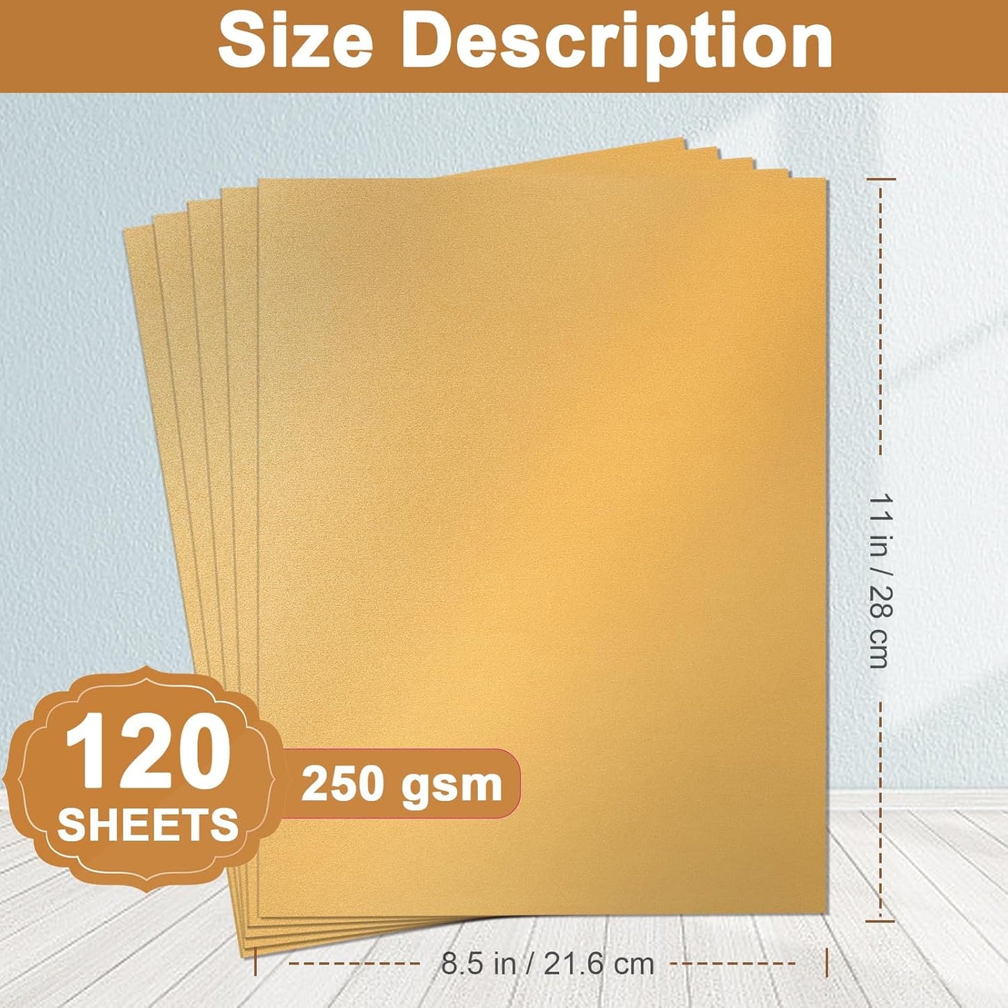 120 Sheets Gold Shimmer Cardstock 8.5 x 11 Metallic Paper, 250gsm/92lb Thick Paper Card Stock for Birthday Decorations, DIY Cards Making, Greeting Cards, Wedding Invitations, School Crafting