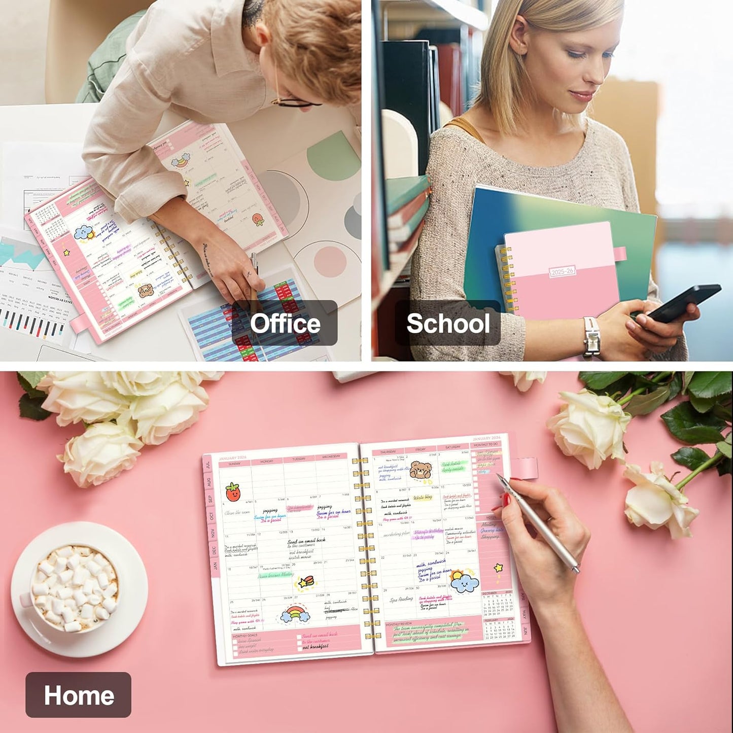 Planner 2025-2026 Weekly and Monthly, Academic Planner 2025-2026 for Teacher & Student, AIMPEAK Calendar Planners for Women, Daily Planners run from Jul.2025 - Jun.2026, Monthly Tabs, Pink, 5.5"x8.5"