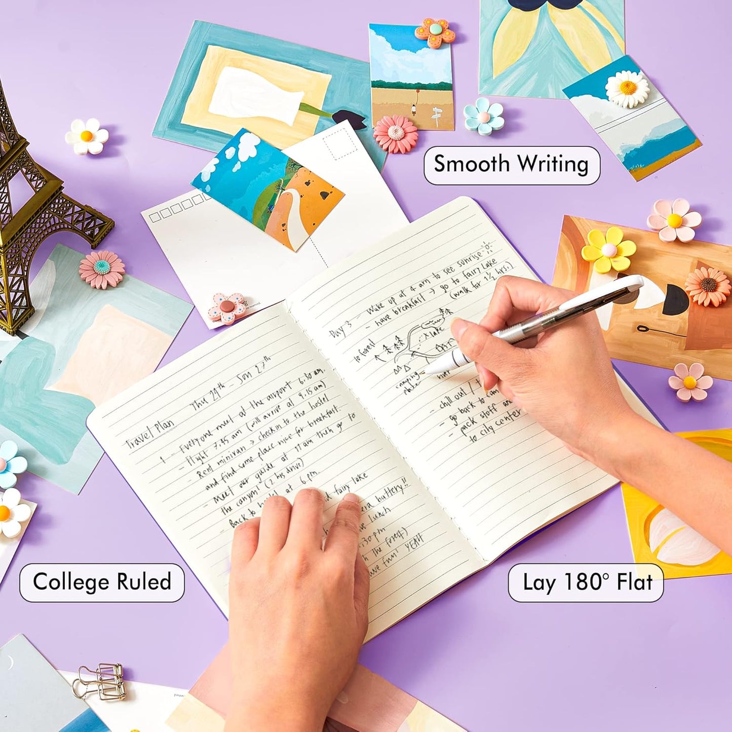 feela 8 Pack Soft Cover Journal Bulk, Notebooks College Ruled for Work, Lined Travel Journal for Women Men, Note Taking Notebook School Supplies Business Writing, 8.2” x 5.5”, A5, Dark Purple