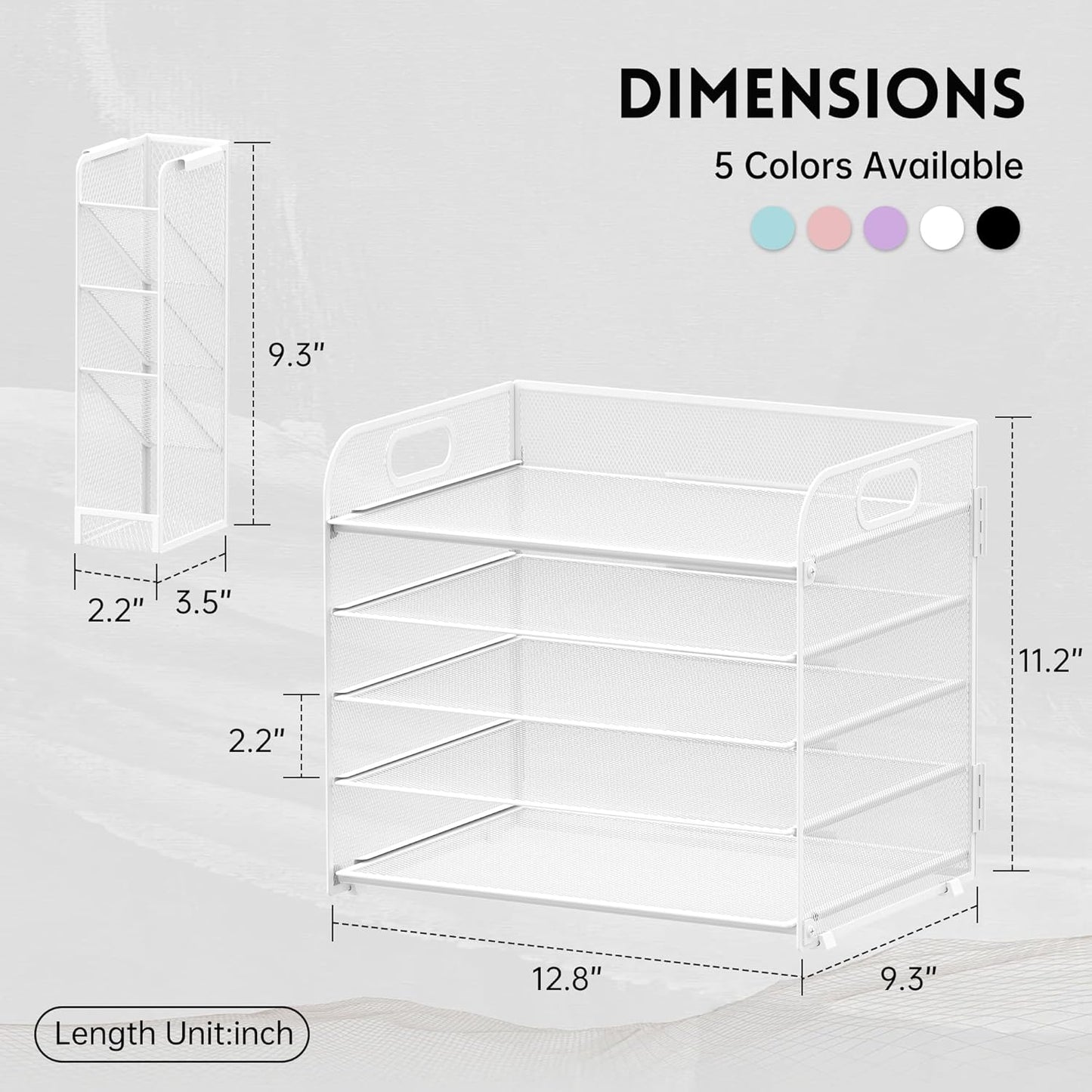 SUPEASY 5 Tier Desk Organizer with Handle & Removable Pen Holders, Mesh Paper/File Organizer for Desk, Paper Letter Tray Organizer for Office Supplies (White)
