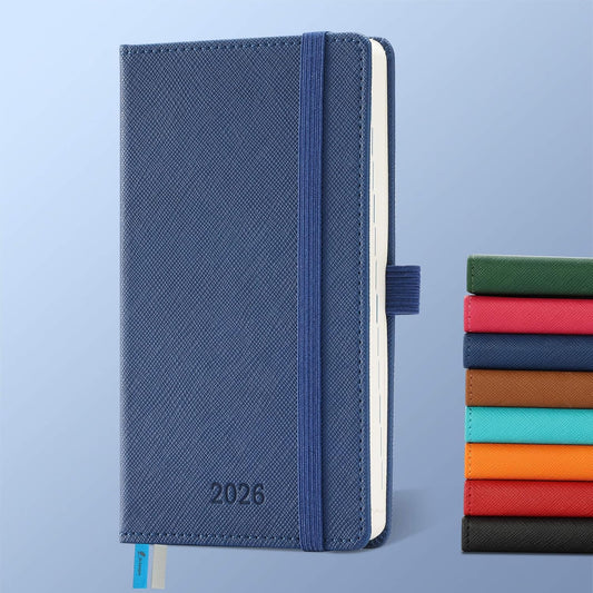 Weekly Monthly 2026 Planner (Jan.26-Dec.26),6.5"x3.75",12 Months Agenda Plan with Month Tabs & Pocket,Expenses/Note Pages, Appointment Book Calendar with Hardcover Vegan Leather Cover,Blue