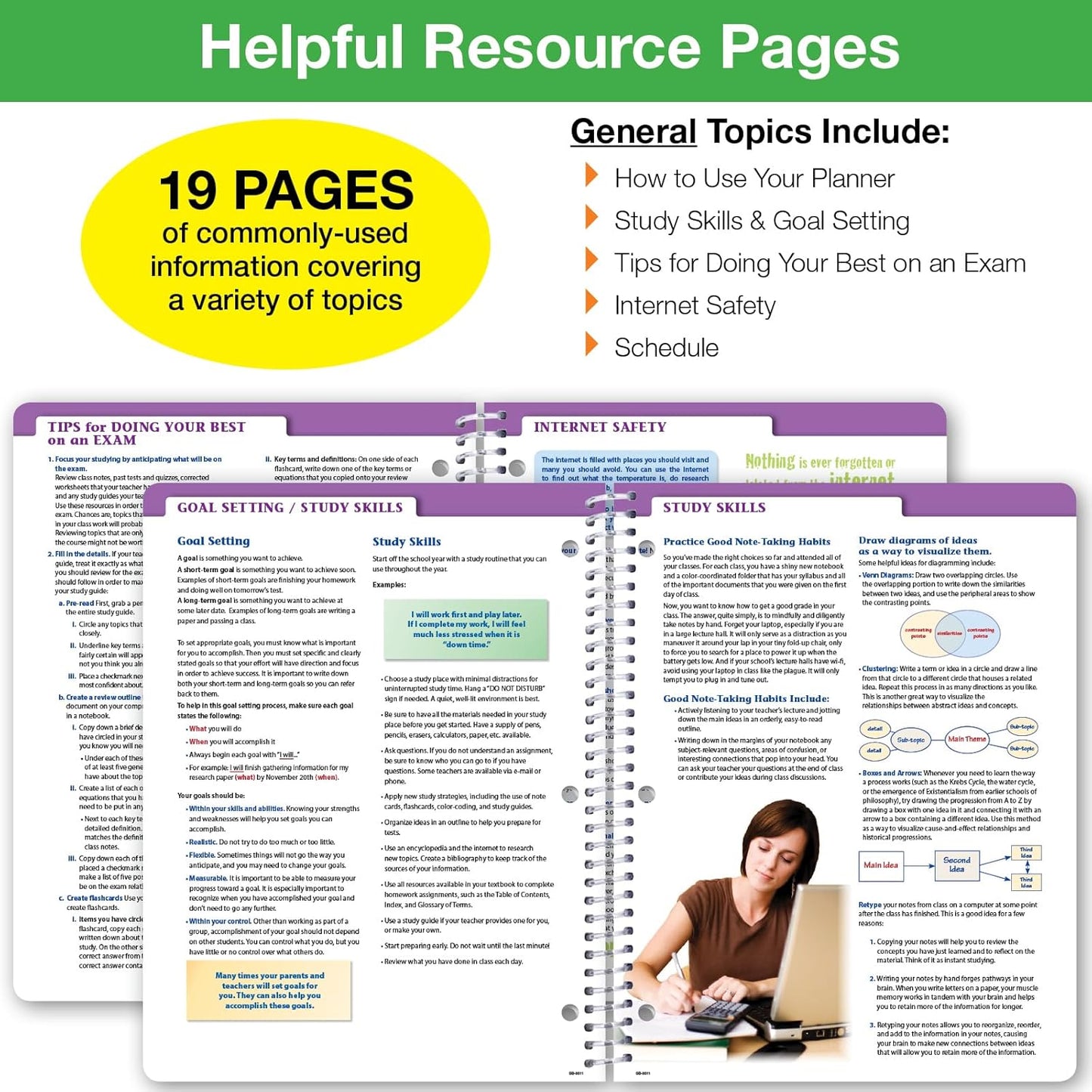 Global Datebooks Dated Middle School or High School Student Planner for Academic Year 2025-2026 Includes Ruler/Bookmark and Planning Stickers (Block Style - 8.5"x11" - Swoosh)