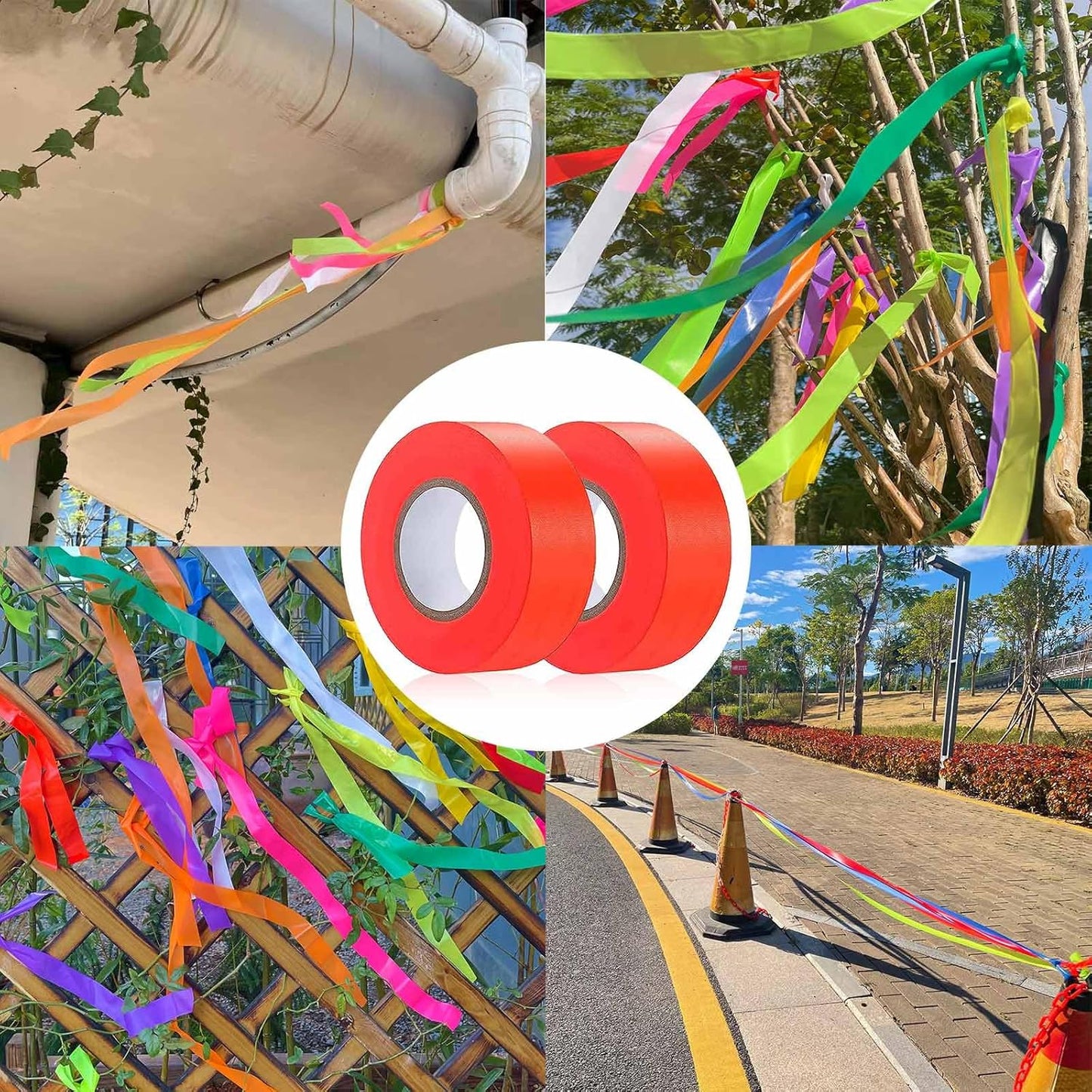 2 Pack Orange Flagging Tape, Non-Adhesive Plastic Ribbon Neon Marking Roll, 1"*400ft, Marking Tape for Tree Marking, Hunting, Boundaries and Hazardous Areas,Trail Marking