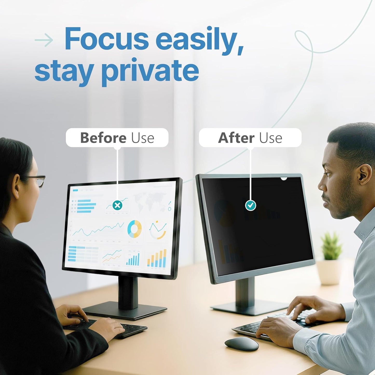 VINTEZ 28 Inch 16:9 Privacy Screen for Computer Monitor and Laptop - Anti Glare Protector Film Blue Light Filter Eye Protection - Computer Screen Privacy Shield, [1 Pack]