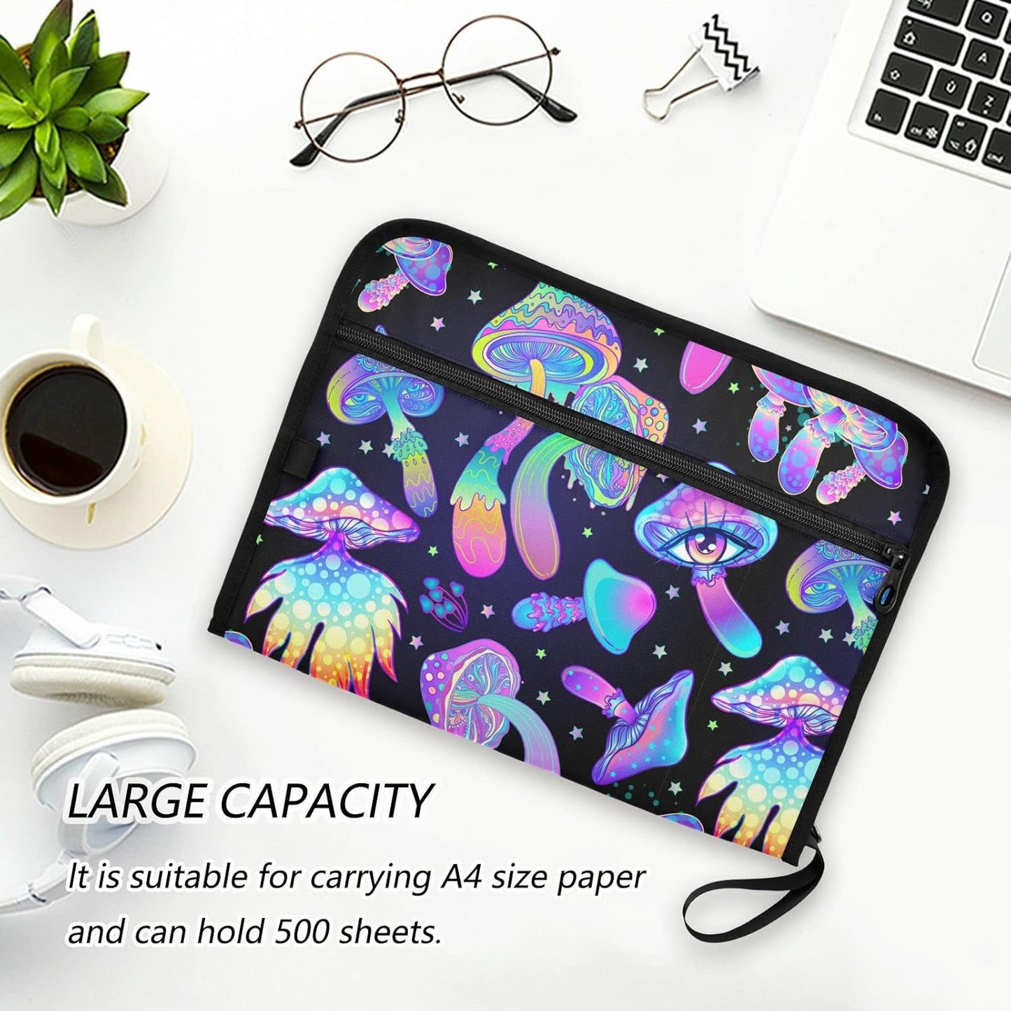 Gredecor 13 Pockets File Folder Organizer A4/Letter Water Resistant Hippie Boho Magic Mushrooms Document Bag with Zipper Filing Folder Expanding File Pouch Storage for School Office
