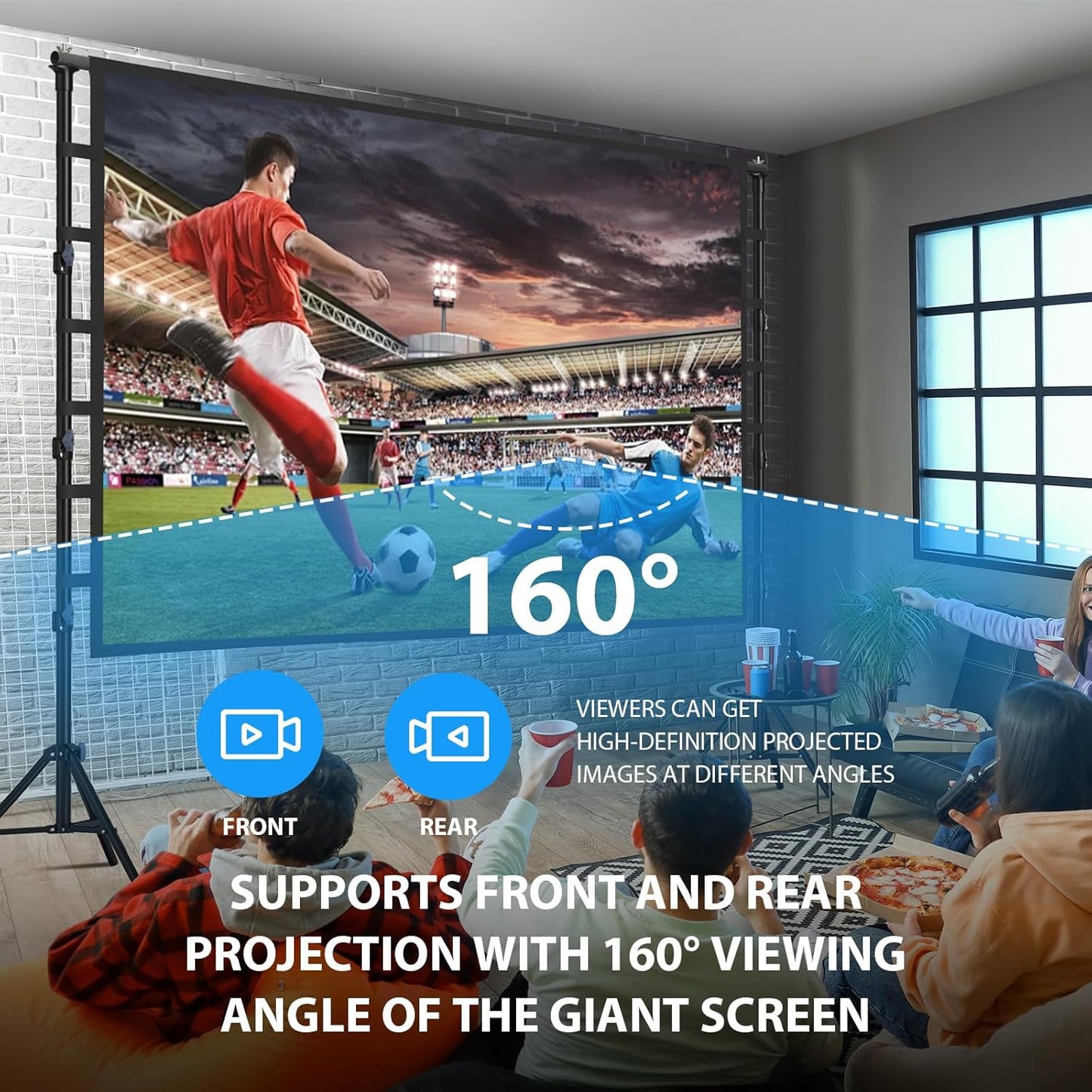 180 Inch Outdoor Projector Screen with Stand: VOOPVOR Portable Projection Screen and Stand, Indoor Rear Front Movie Screen 16:9 4K HD, with Carry Bag, Height Adjustable for Home Theater RVs Camping