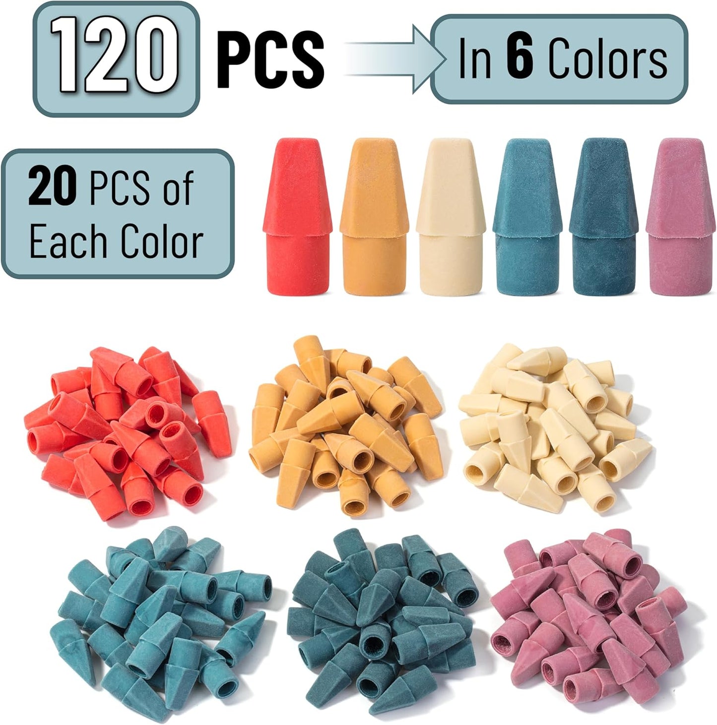 Mr. Pen- Pencil Erasers Toppers, 120 Pack, Colorful, Latex Free, No Smudge, Mr Pen Erasers for Pencils