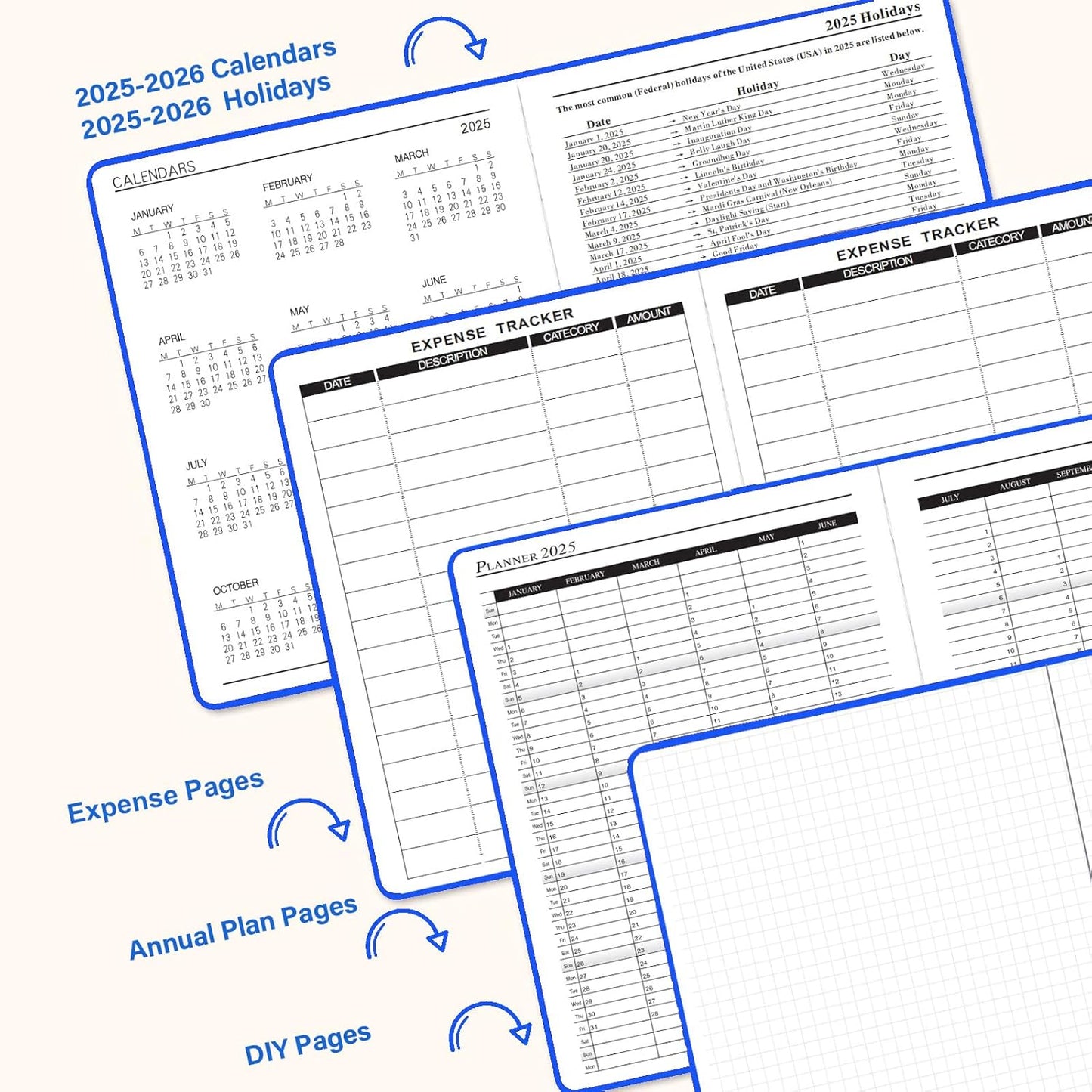 Daily Planner 2025-2026 （8.5"x5.8"）One Day Per Page, Academic Planner July 2025 to June 2026, Agenda 2025 2026, Appointment Calendar Book with Faux Leather Cover (Blue)