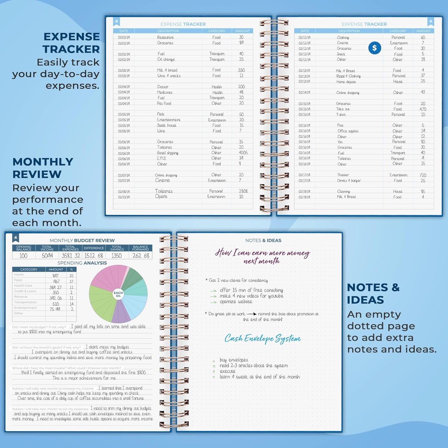 Clever Fox Budget Planner – Coiled Finance Book, Monthly Financial Journal, Budgeting Organizer & Expense Tracker Notebook, 8.5x9.5″ (Mystic Blue)