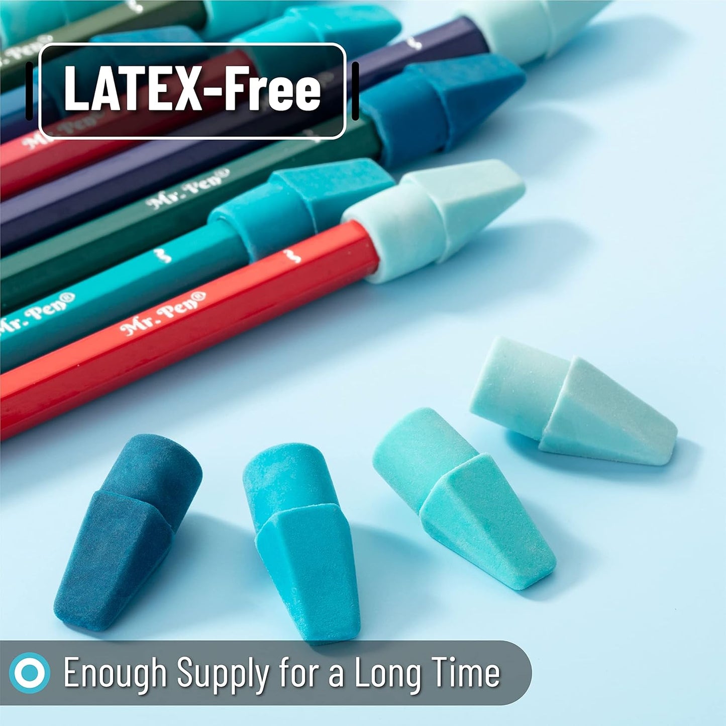 Mr. Pen- Pencil Toppers, 120 Pack, Blue Shades, Pencil Top Eraser Caps, Back to School Supplies