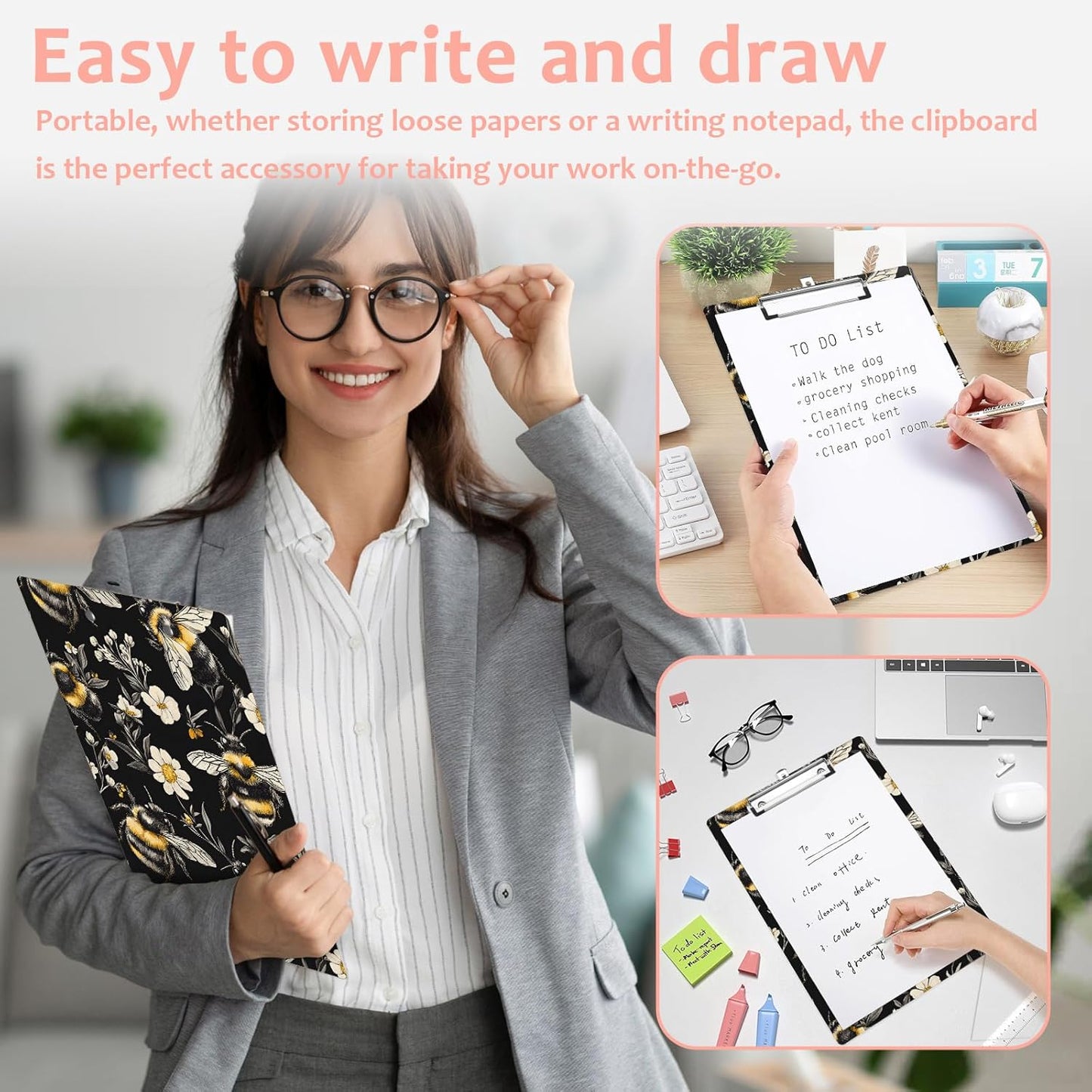 Honeybee White Daisy Plastic Clipboards,Cute Fashion Clipboard Decorative 8.5" x 12.5"Standard A4 Size Clipboards,Acrylic Clipboard for Teacher,Social Worker,Students,Nurse,Office Supplies