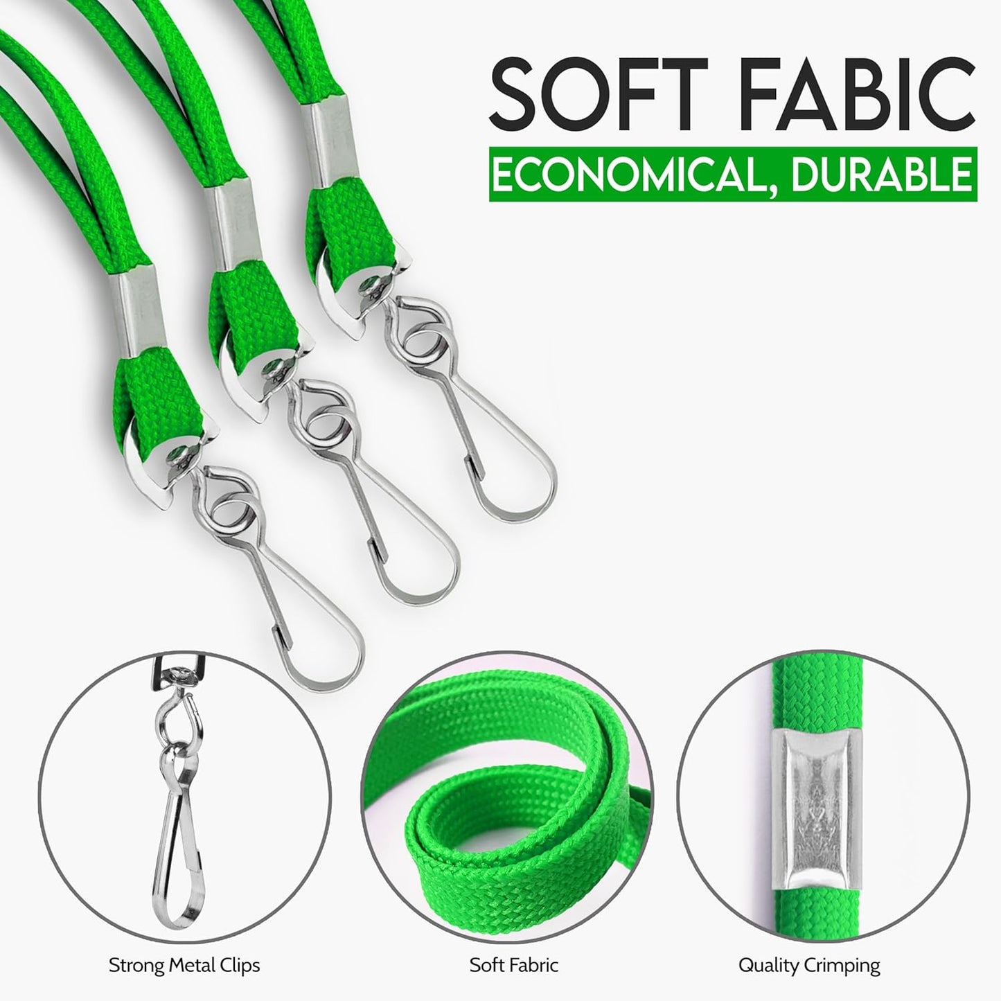 100-Pack Green Lanyards for ID Badges with Swivel J-Hooks - Versatile Neck Lanyard for Keys, Card Holders, Whistles, and More - Ideal for Offices, Teachers, Kids, and Cruise Ship Cards