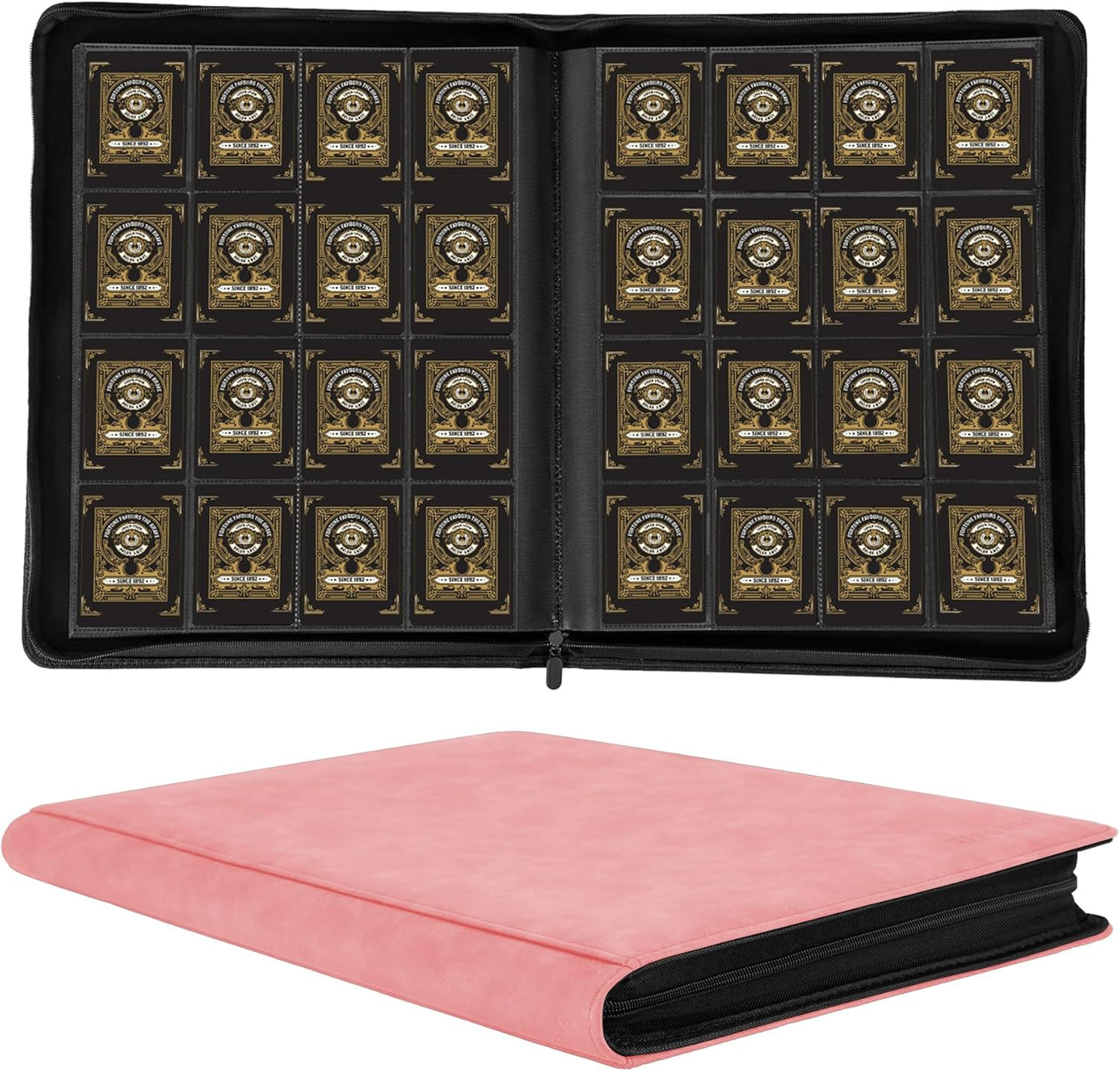 1000+ Pockets Trading Card Binder, 16 Pockets Trading Card Binder Ringless Side Loading Trading Card Album Folder for TCG,MTG,Sports Cards(Pink)