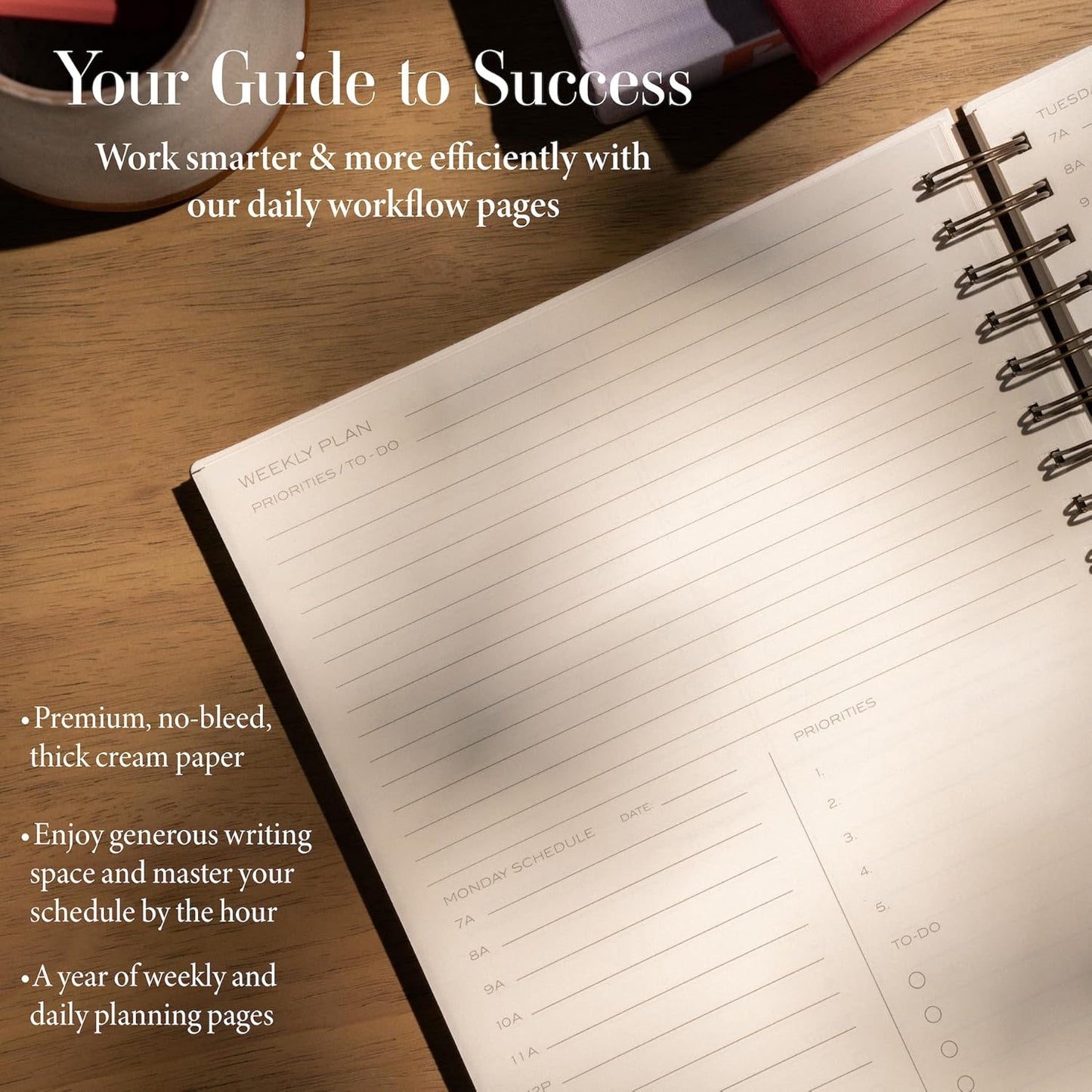 Anecdote 2026 Planner (8.5" x 10") Daily Planner Weekly Monthly Planner - 52 Weeks w/Library Buckram Cover, Brass Spiral - A4 Size Bleed-Resistant Paper – Mustard