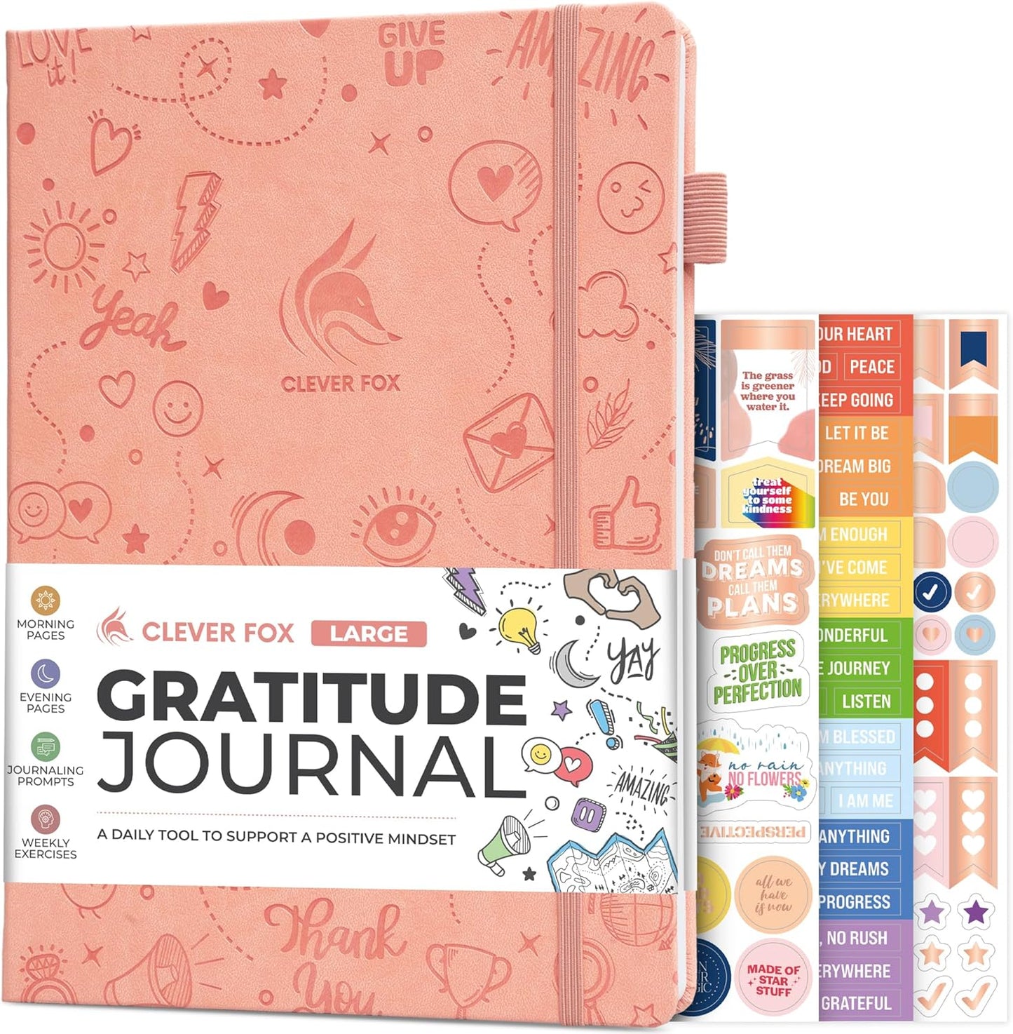 Clever Fox Gratitude Journal Large – Happiness, Positivity & Affirmation Journal – Inspirational Daily Notebook, 3 Months, 8.3x11” (Peach Pink)