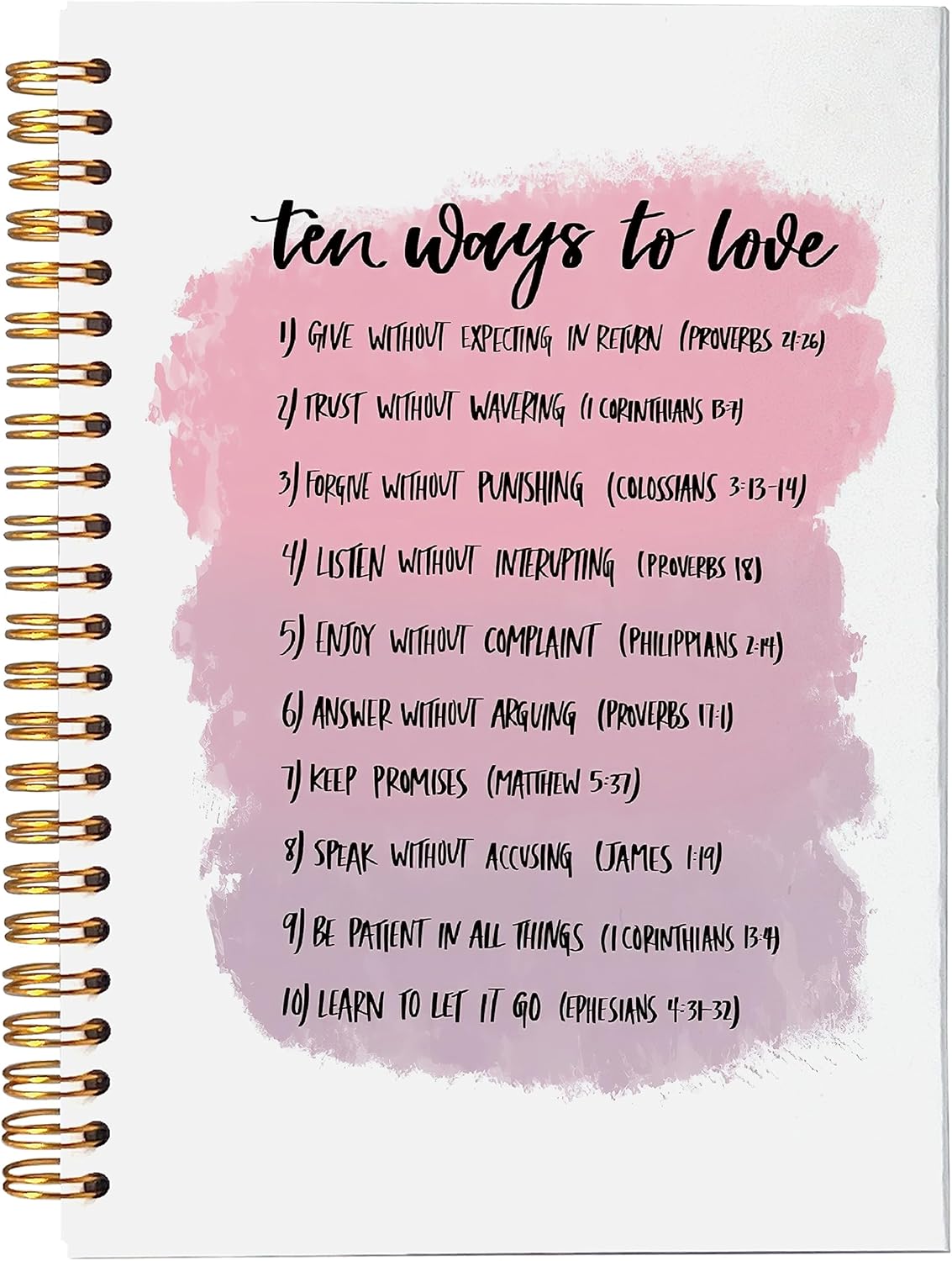 VNWEK Ten Ways to Love Inspirational Bible Verse Scripture Pink Spiral Notebook Journal 5.5 x 8.3 inches,Christian Lined Hardcover Spiral Notebook,Christian Gifts for Women Teen Girls