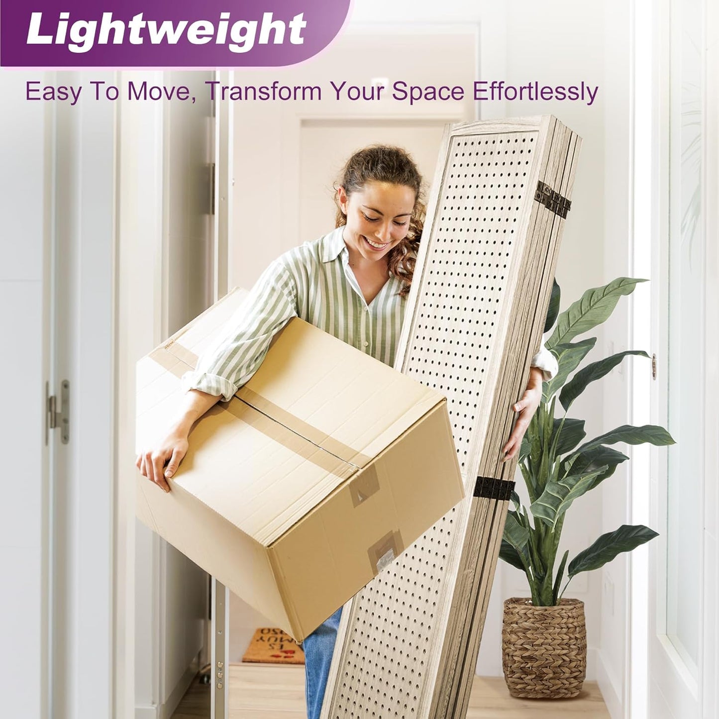 2 Pack Room Divider, 5.6FT Folding Room Divider Panel, 6 Panel Pegboard Display Wood Partition Wall Divider for Room Separation& Craft Shows, Natural Wood