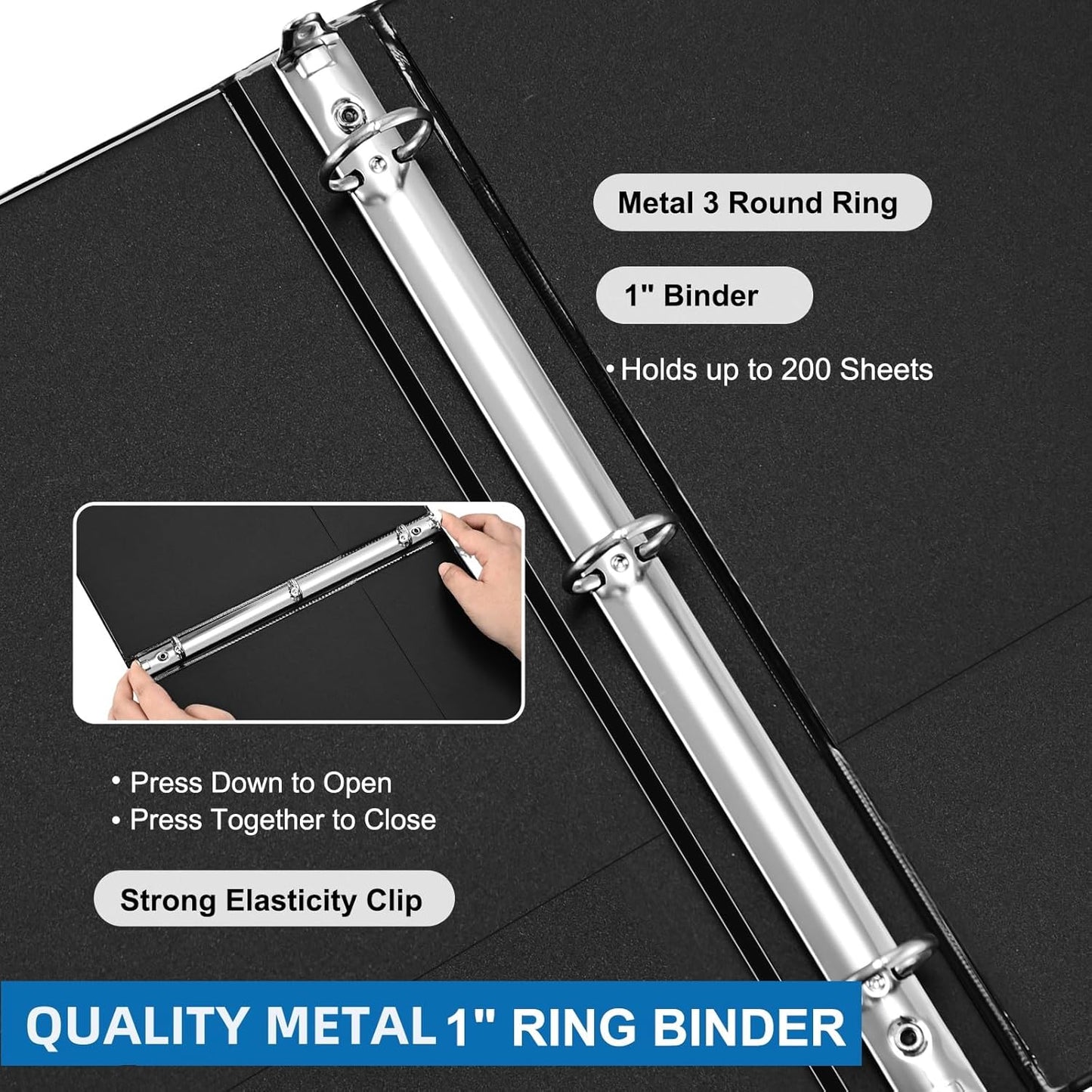 1 inch 3-Ring Binder, 1" Round Ring Binder with 2 Inside Pockets, Bulk Basic Binders, Clear View Cover 1-inch Binders Holds 8.5'' x 11''Paper for Office/Home/Back to School（Pack of 12, Black