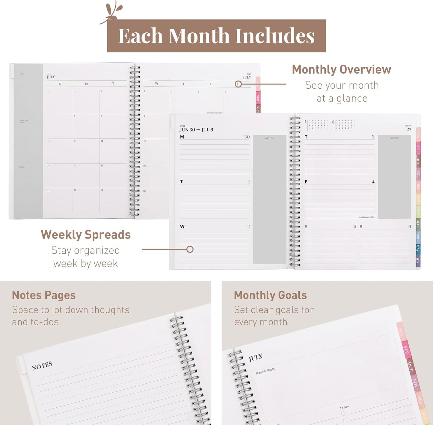 Rileys Academic Planner 2025-2026, Daily, Weekly & Monthly Planner, July 2025 - June 2026, Student Notes Pages, Twin-Wire Binding, Weekly Agenda for School & Work (8.5 x 11-Inches, Black)
