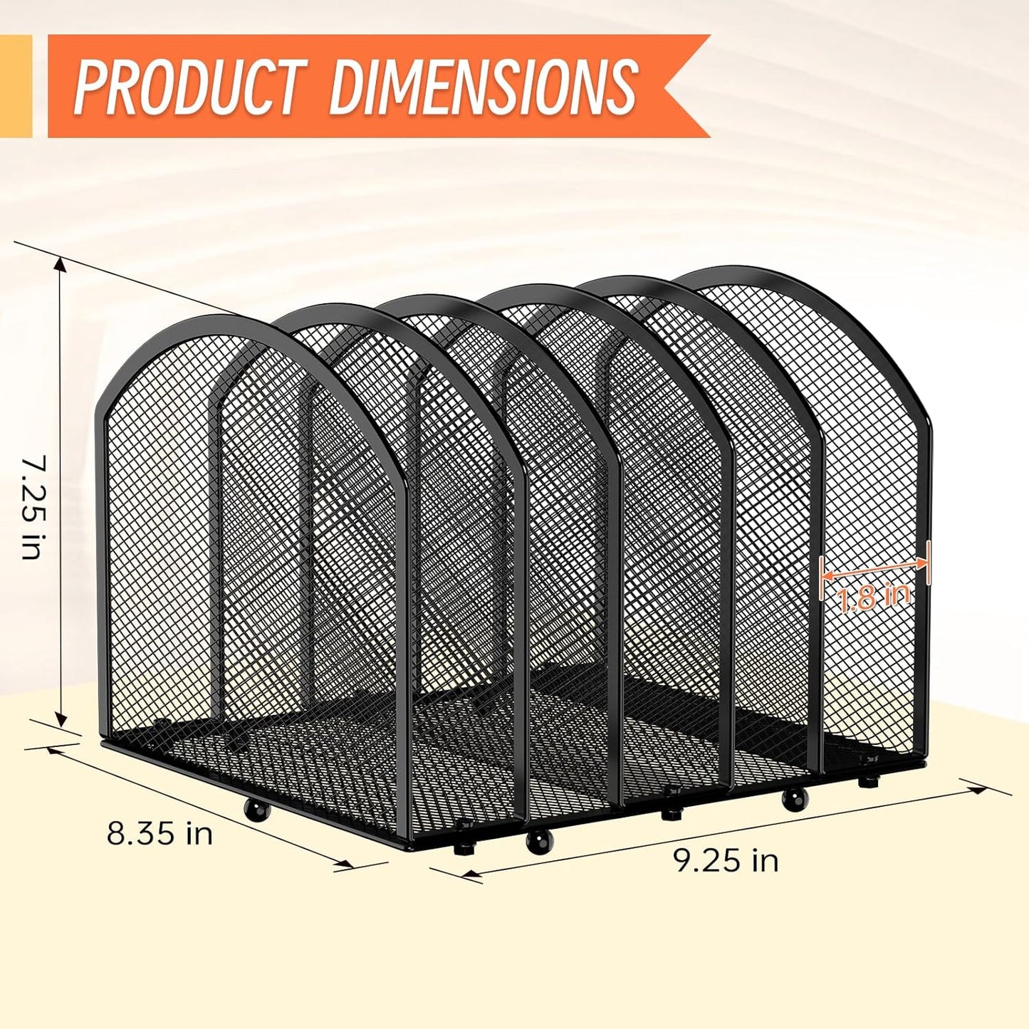 5-Section Desk File Organizer, Vertical Desktop File Holder Mail Sorter File Folder Holder Organization for Office School & Classroom (Black - 1Pack)