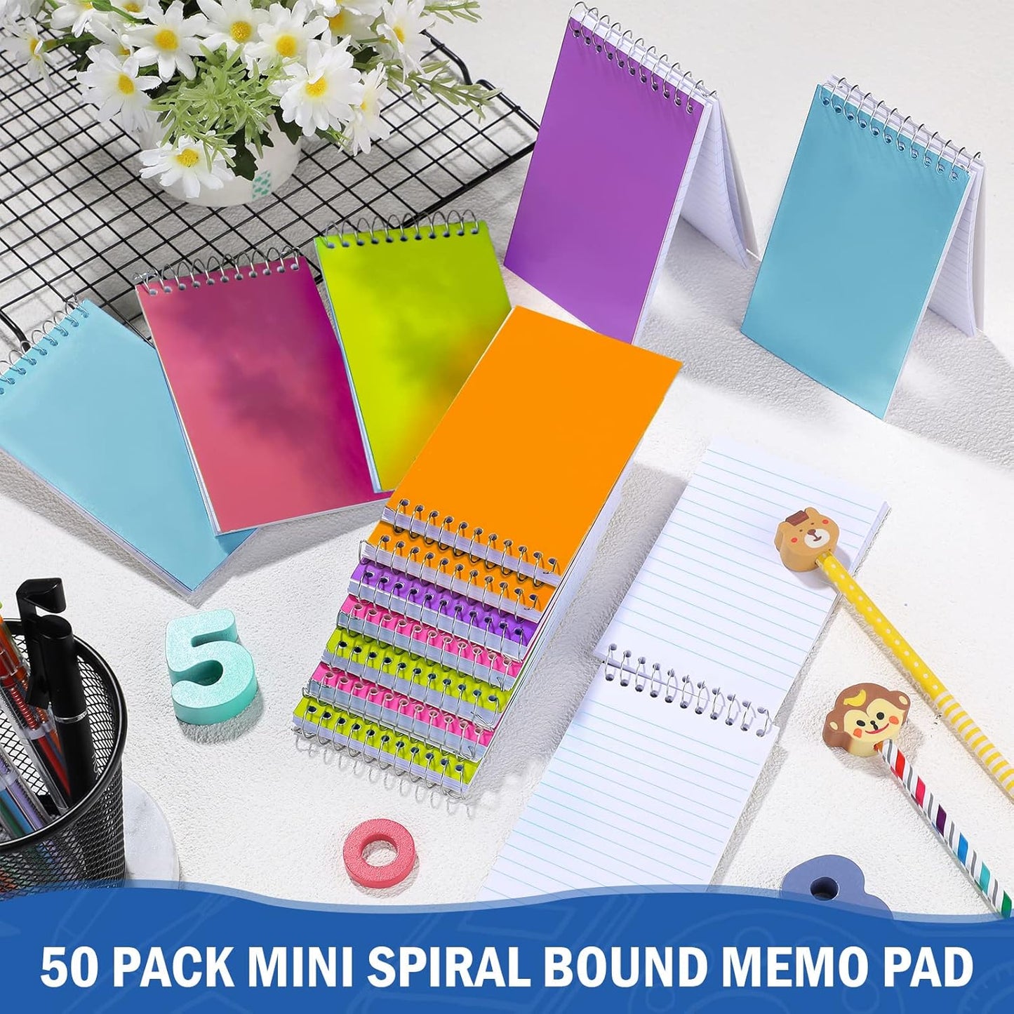 100 Pieces Spiral Memo Pads Bulk 3 x 5 Inch Small Note Pads Top Bound Lined College Ruled Paper Mini Notepad Pocket Spiral Notebooks for School Office Home Supplies, 75 Sheets (Fresh Colors)
