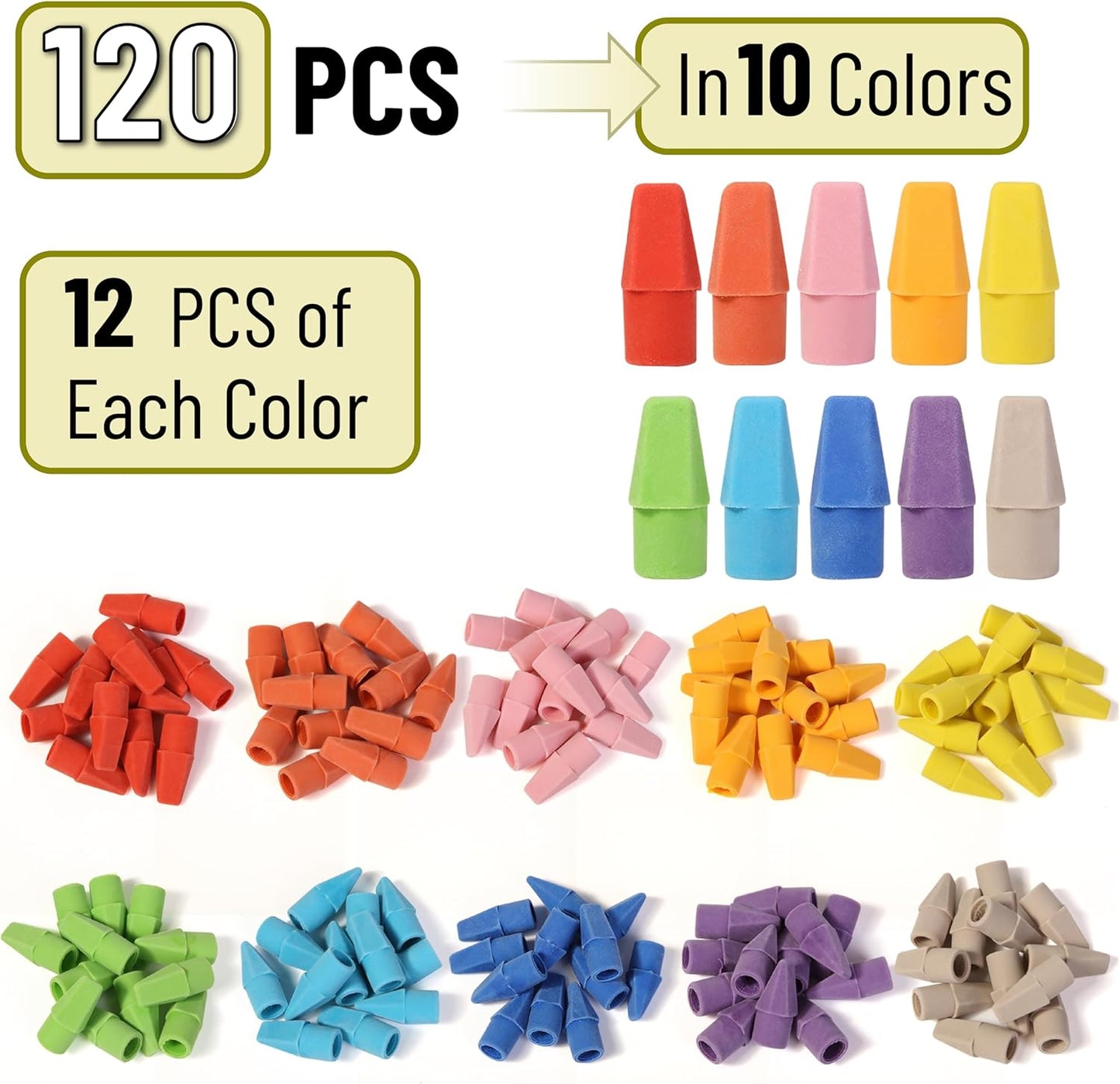 Mr. Pen- Pencil Erasers Toppers, 120 Pack, Colorful, Latex Free, No Smudge, Mr Pen Erasers for Pencils, Pencil Top Erasers, Eraser Caps, Eraser Tops