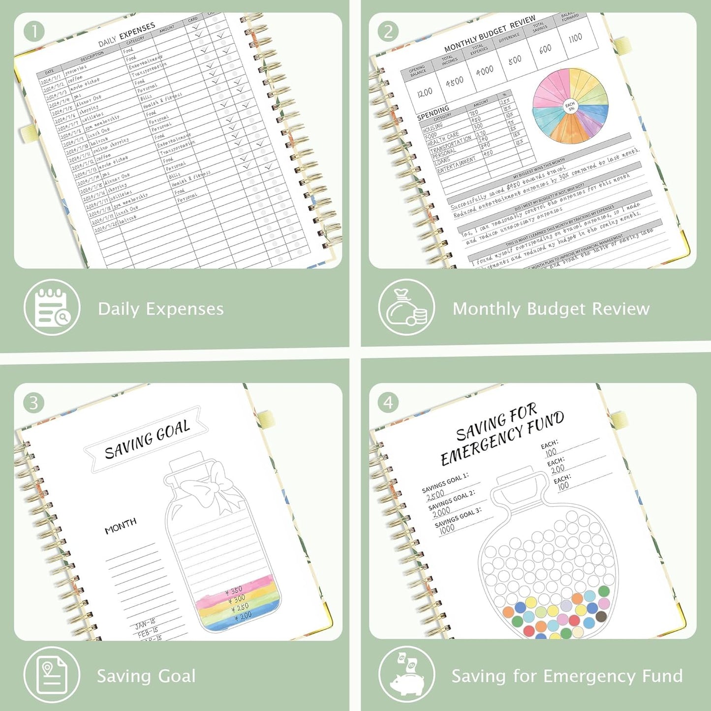 Ospelelf Large Budget Planner with Clipboard Undated Weekly Monthly Account Financial Planners Book with Stickers 12 Months 8.5"x11" Productivity Aesthetic Journey Yellow Floral