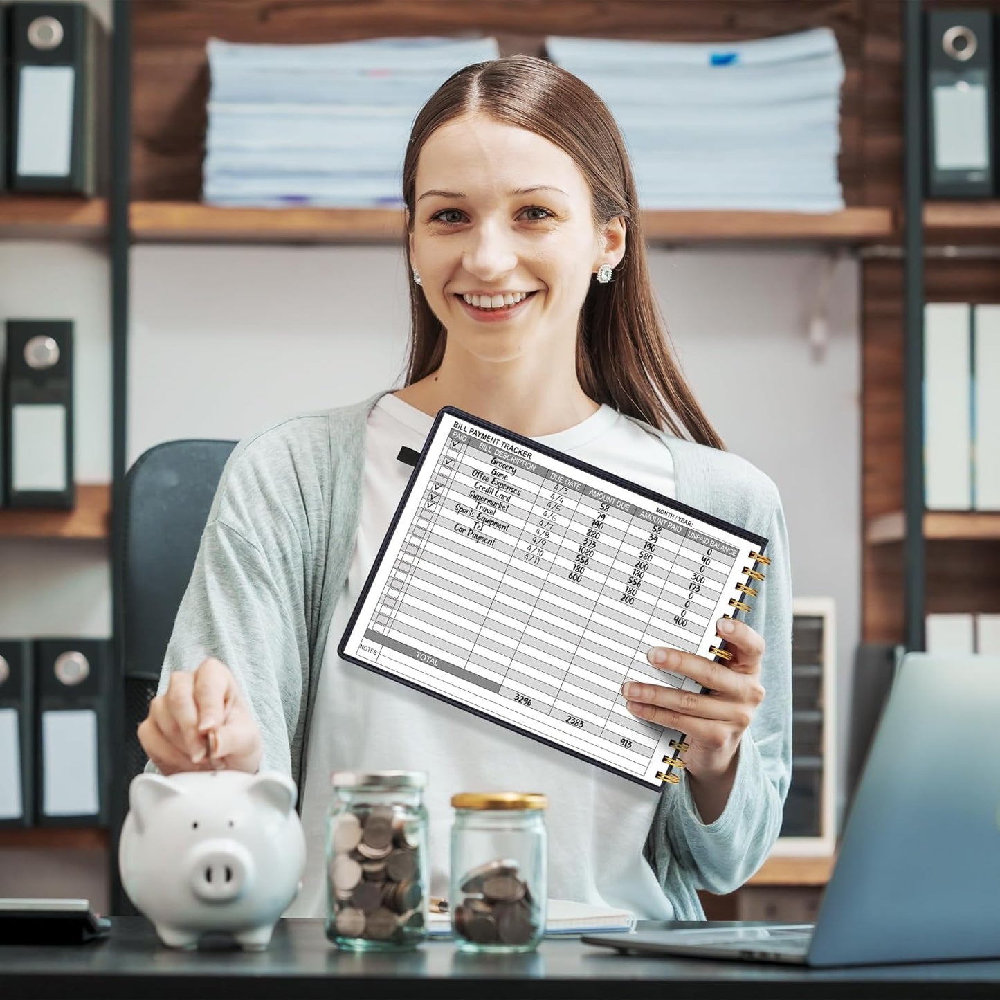 HAUTOCO Hardcover Bill Tracker Notebook Horizontal Monthly Bill Payment Organizer for Personal Budgeting Home Finance with 2 Storage Pocket Expense Checklist Tracking Planner 10.78 x 8'', Black