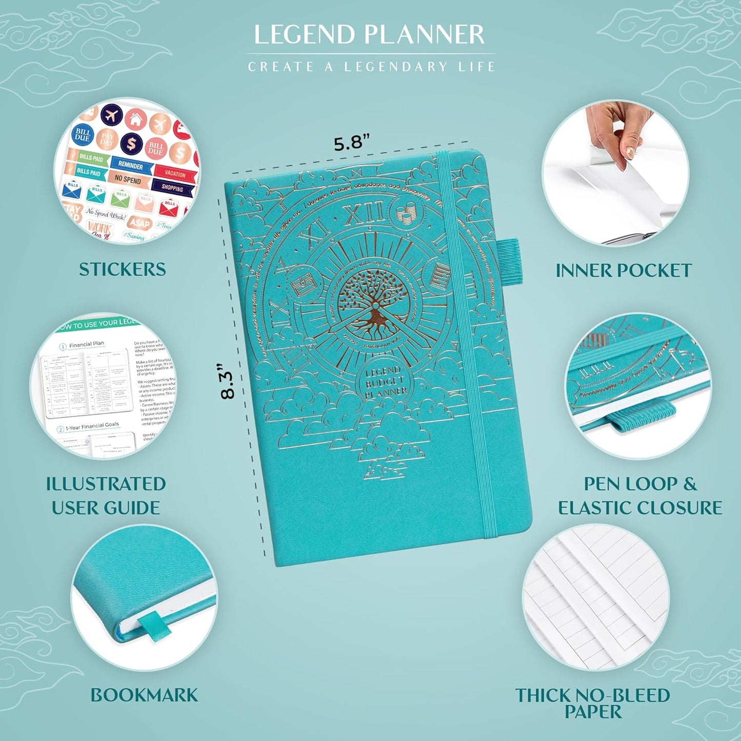 Legend Budget Planner – Financial Organizer Book. Money Account & Expense Tracker Notebook Journal for Household Monthly Budgeting (Turquoise)