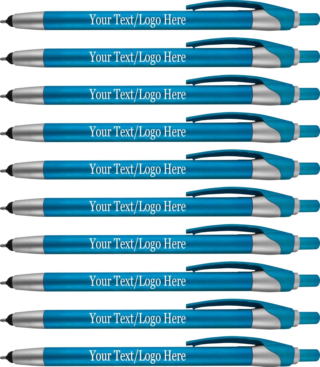 Personalized with Your Custom Logo or Text Pens-Pack of 300- for Marketing, Parties, and Events, 2 in 1 Capacitive Stylus & Ballpoint Pen Compatible with Touchscreen Devices, Black Ink, Teal Pens
