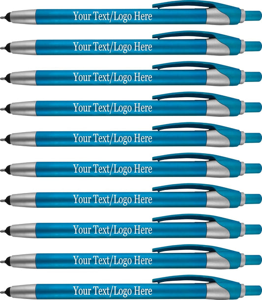 Personalized With your Custom Logo or Text Pens-Pack of 450- for Marketing, Parties, and Events, 2 in 1 Capacitive Stylus & Ballpoint Pen Compatible With Touchscreen Devices, Black Ink, Teal Pens