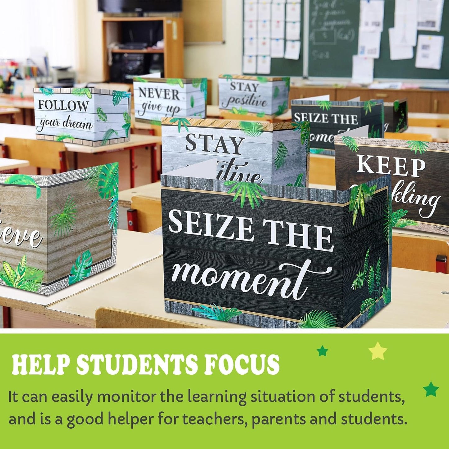 Honoson 24 Pcs Bulk Inspirational Privacy Folders for Students Cardboard Test Privacy Boards Motivational Words Desk Dividers Shield for Classroom School Study Supplies, 6 Styles(Leaves)