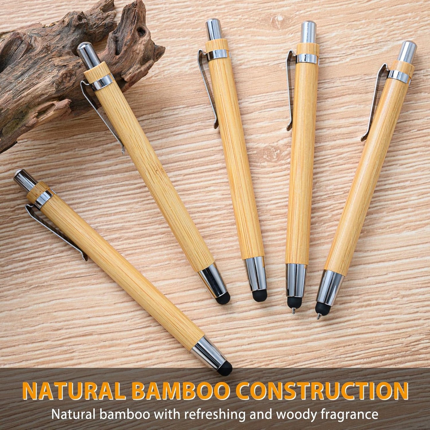 200pcs Bamboo Pens Bulk 2-in-1 Stylus Tip Wooden Bamboo Pens Engraving Wooden Ballpoint Pen Customizable Gift Pen Bulk